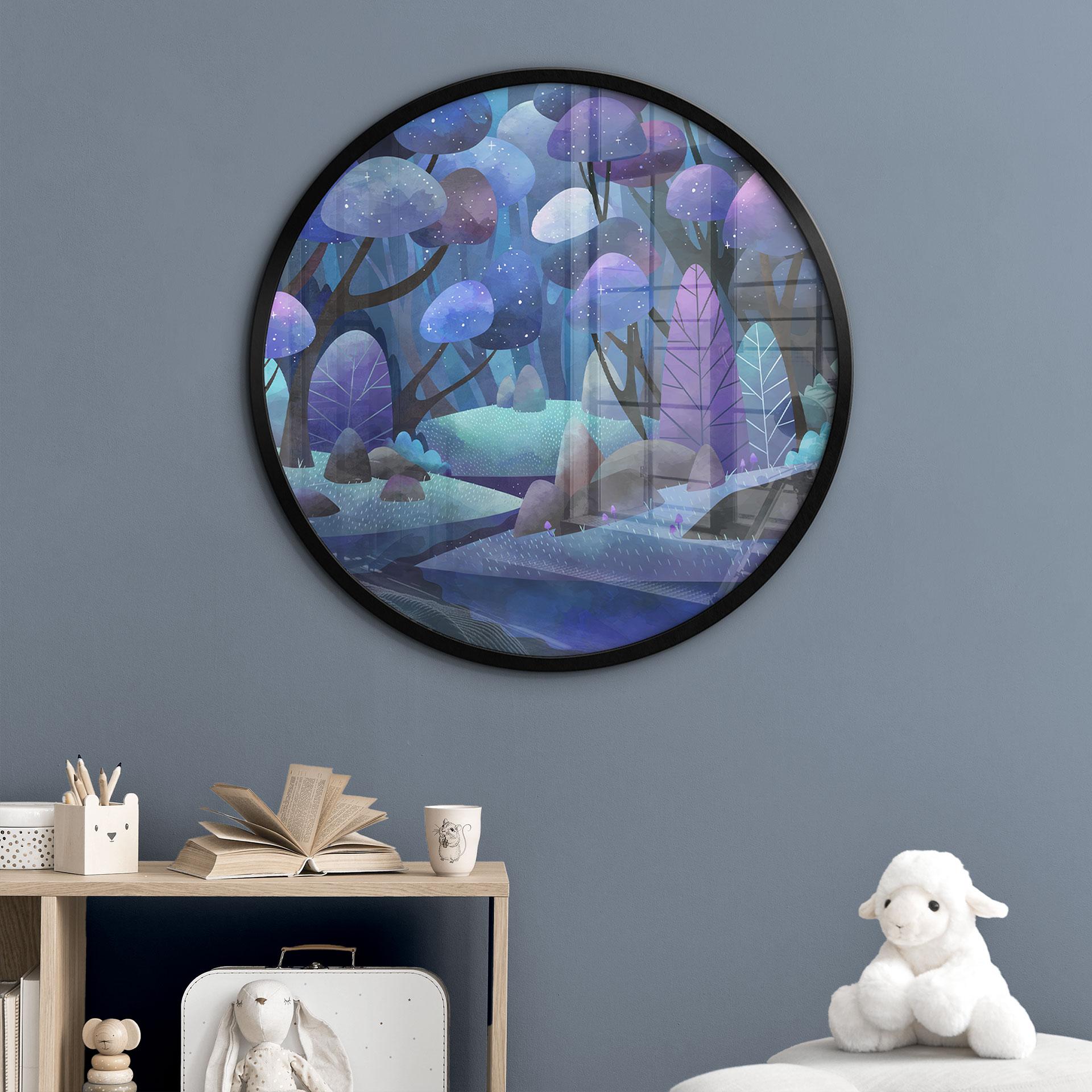 Plakat med den fortryllede skov i midnatsblå - DigitalArtsi - Round