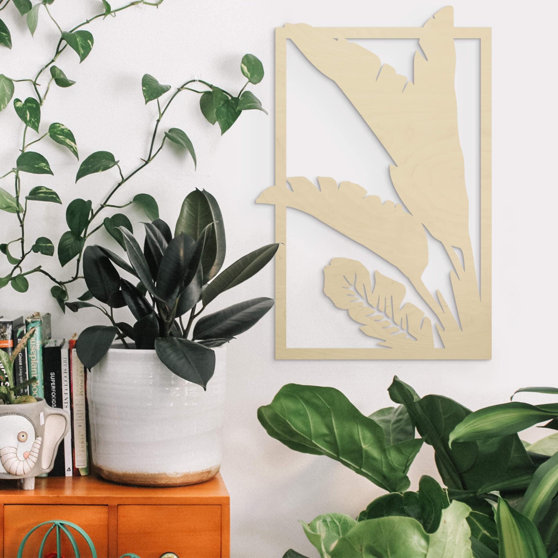 Décoration en bois placage peuplier - Feuilles dans un cadre