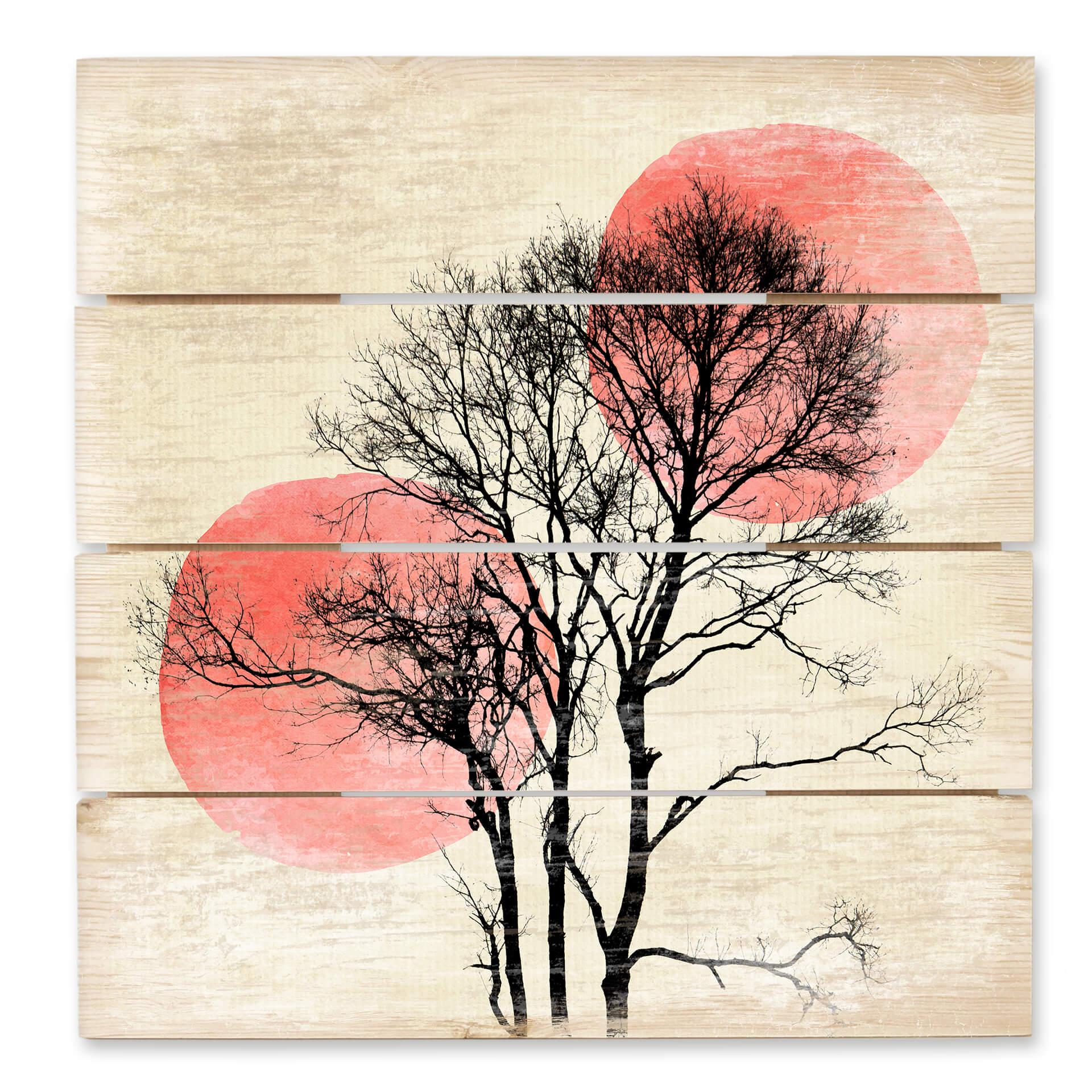 Cuadro de madera Kubistika - Sol y luna detrás del árbol - 40x41,5 cm