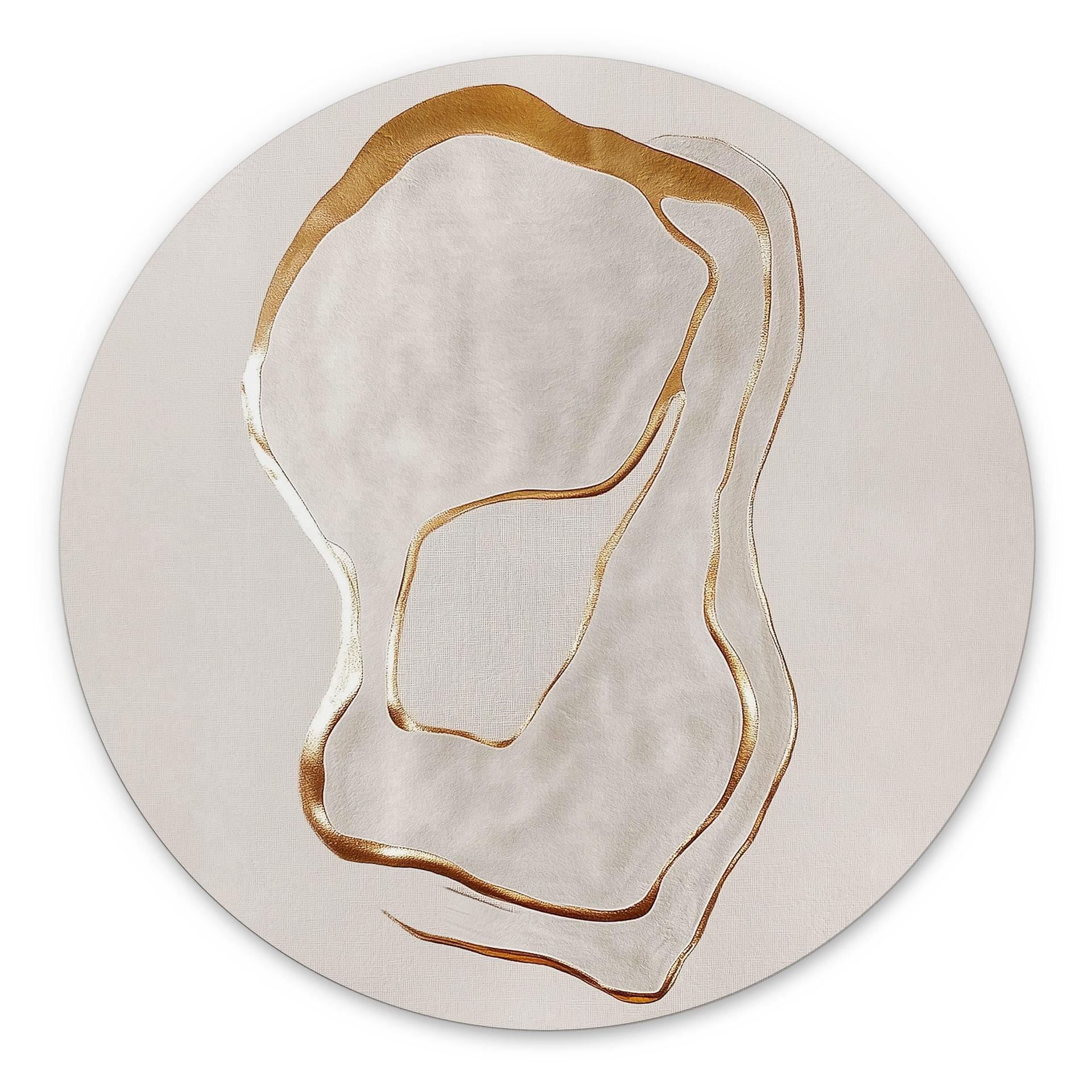 Billede Abstrakt linjekunst i guld og beige - Alma - Rund – print på aluminium