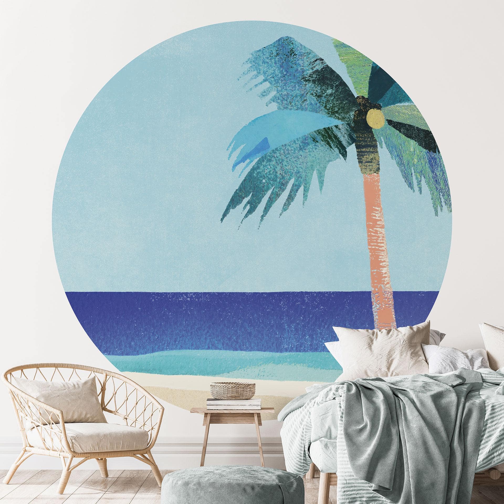 Behangcirkel Vakantiestrand met palmboom - Rivers