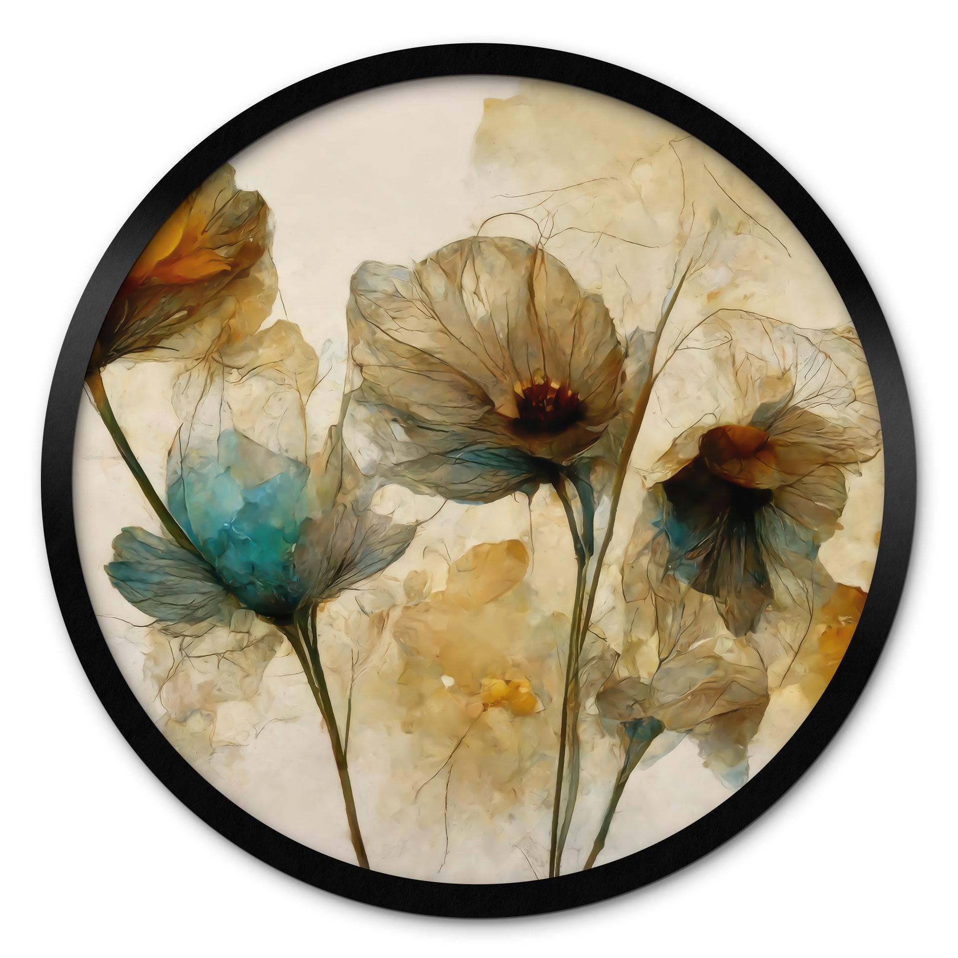 Poster Torkade vallmoblommor i vintage-look - Treechild - rund