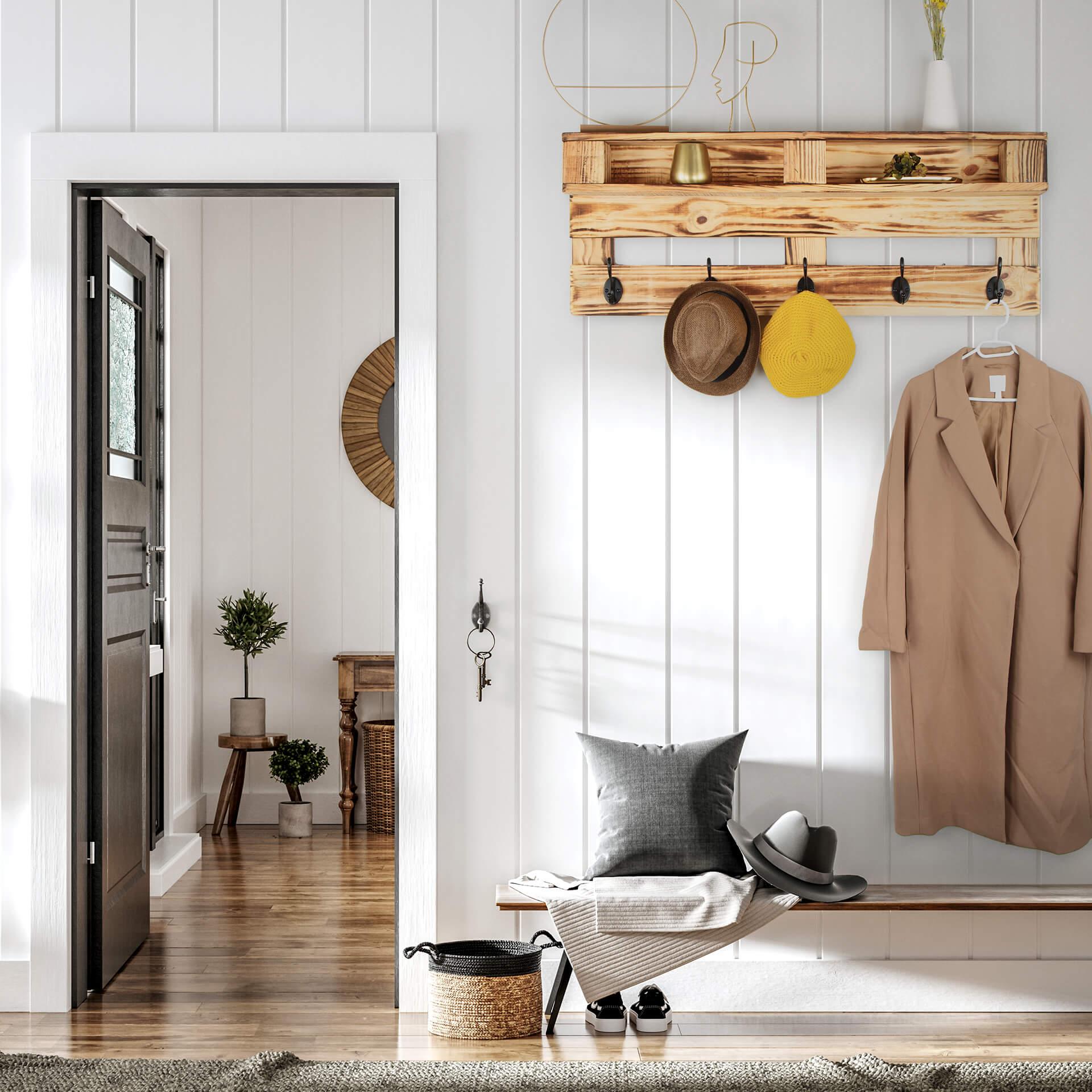 Wandgarderobe Kleiderhaken aus Kiefernholz - 110x42 cm