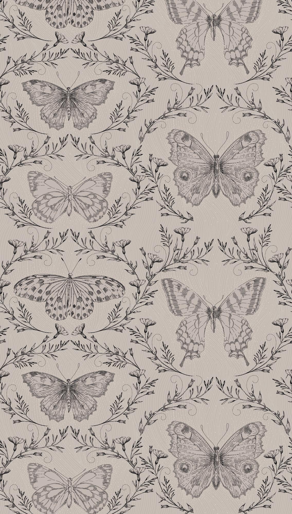 behang vlinder grijs beige - vliesbehang insecten Livingwalls - mat en glad