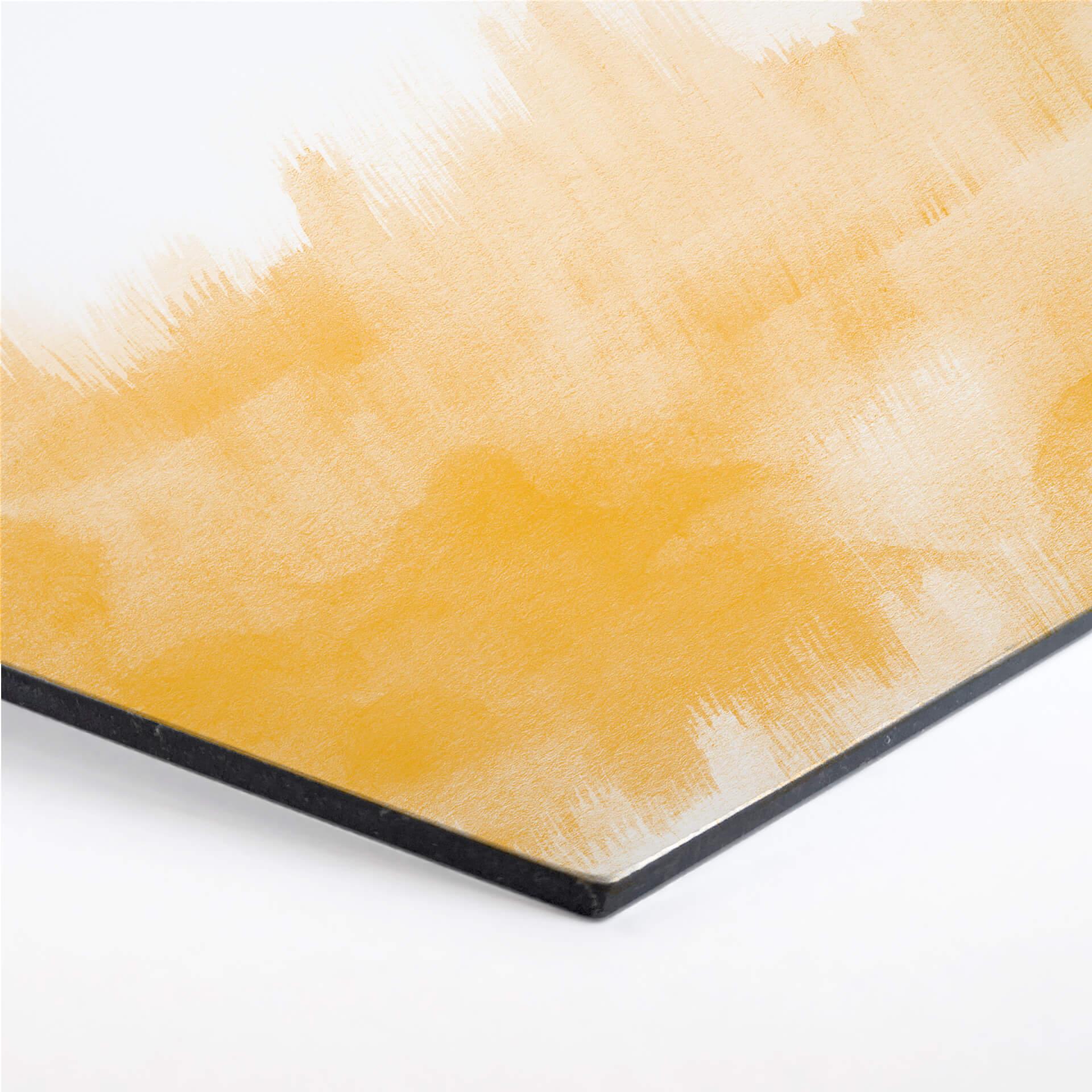 Hexagon Dibond Nouveauprints - Watercolour Brush Strokes geel