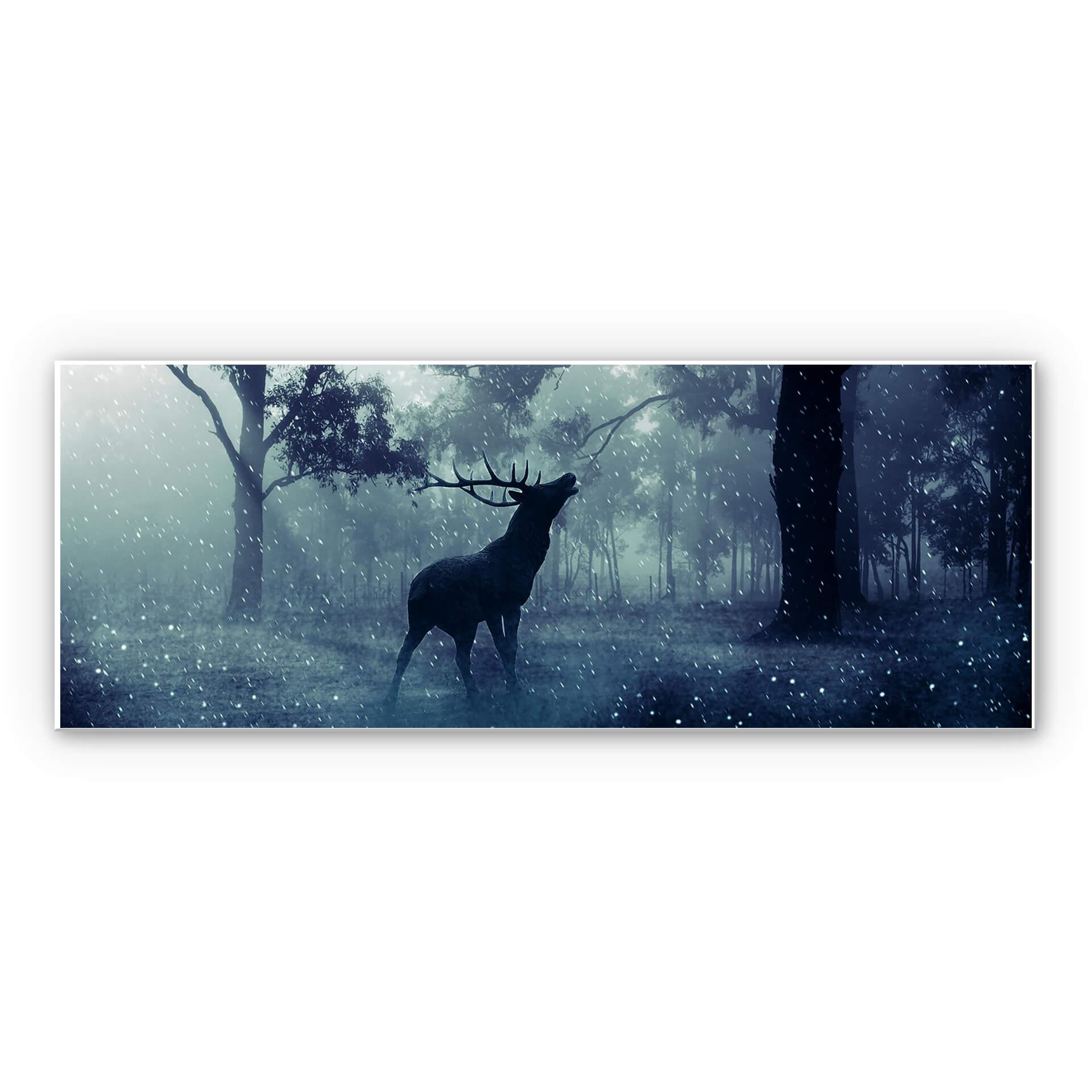 Wandbild Hirsch im Morgenwald - Panorama