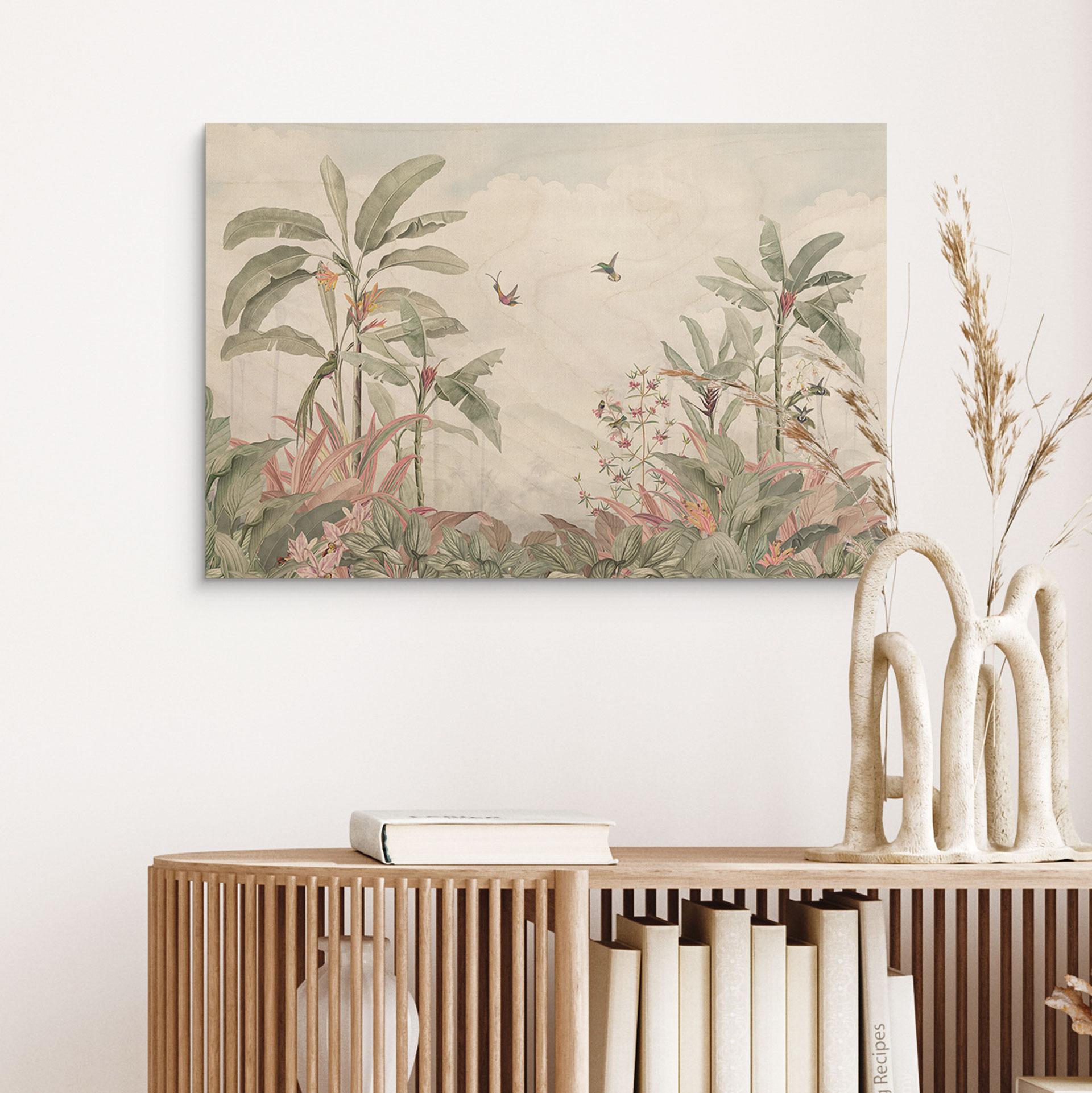 Billede af træ Tropisk idyl med kolibri blå - Bloomery Decor