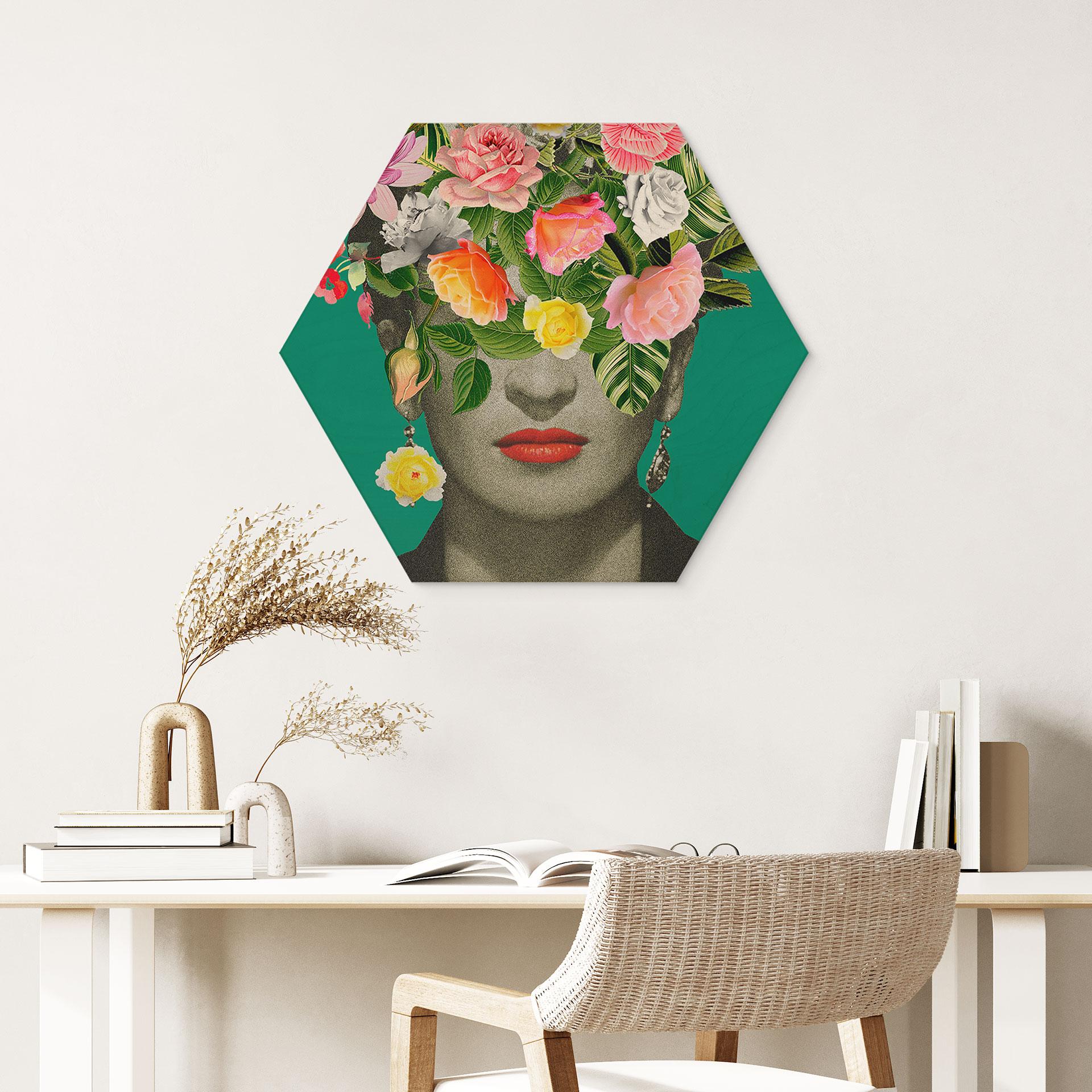 Sekskantet billede af træ Frida Floral - Frida Floral Studio