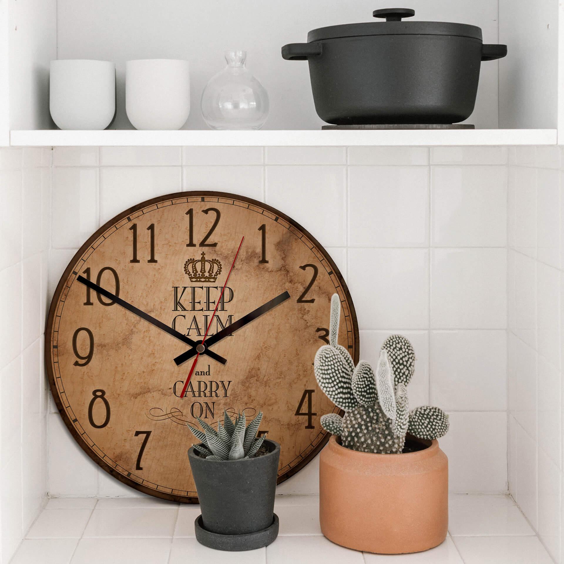 Horloge murale en bois - Keep Calm and Carry on