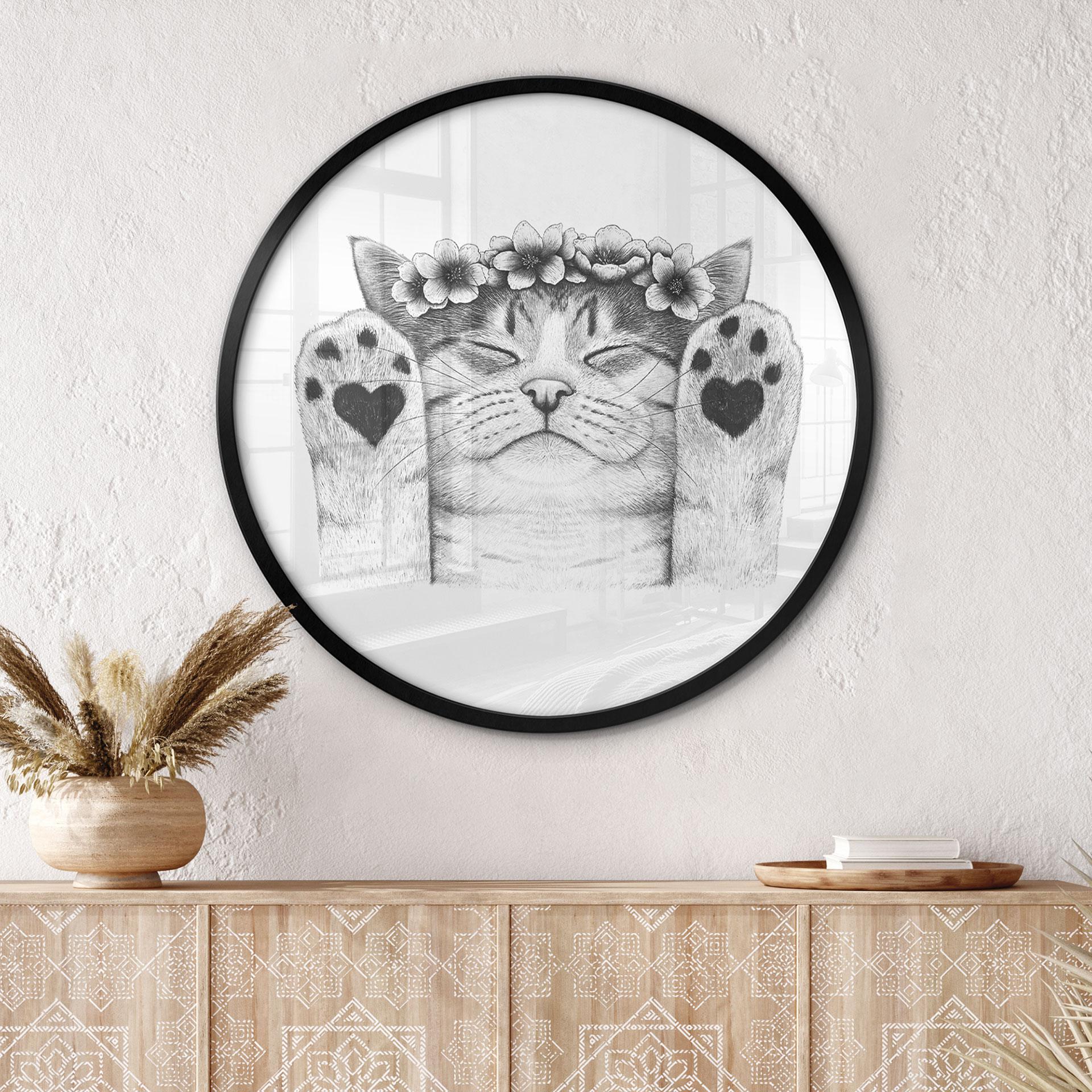 Póster Lindo gato con patas de corazón - Korenkova - Redondo