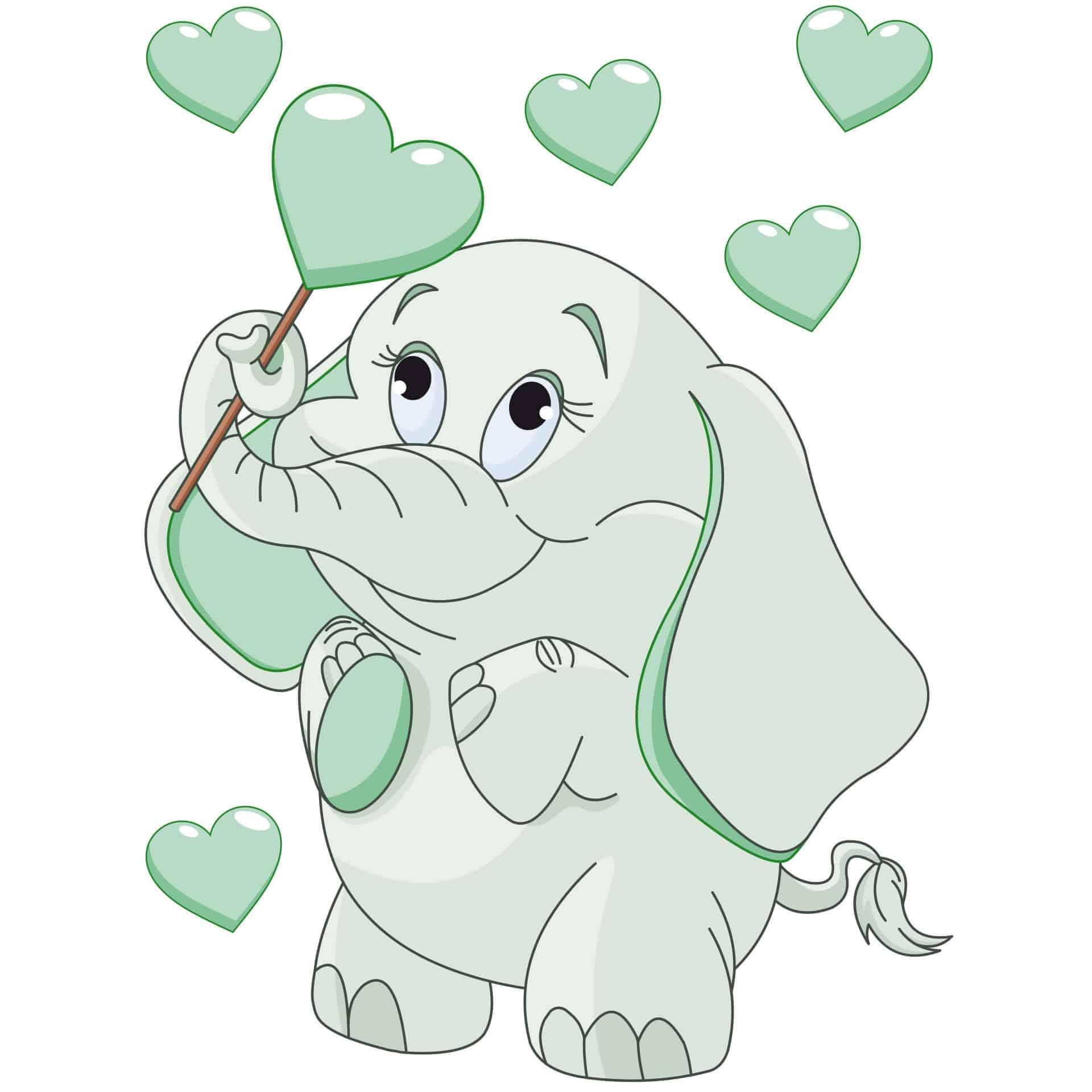Muursticker Olifantenbaby met Hartjes - Groen