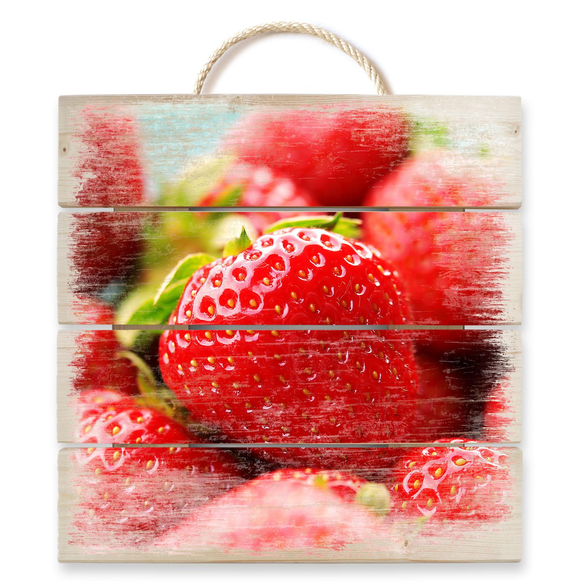 Obraz drewniany truskawki z ogrodu - 40x41,5 cm