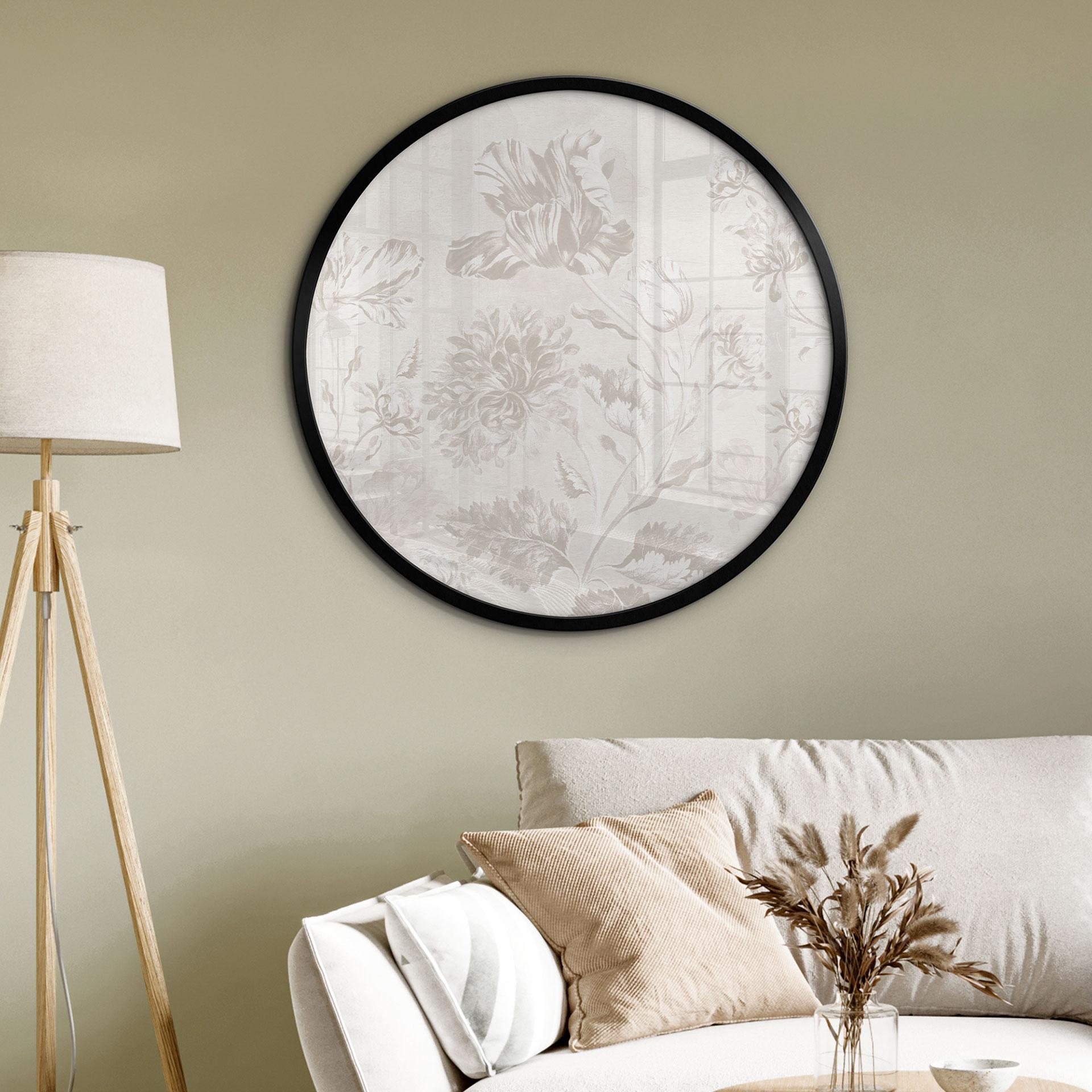 Blomsterplakat med vilde blomster i kridtlook Greige - Bloomery Decor - Round