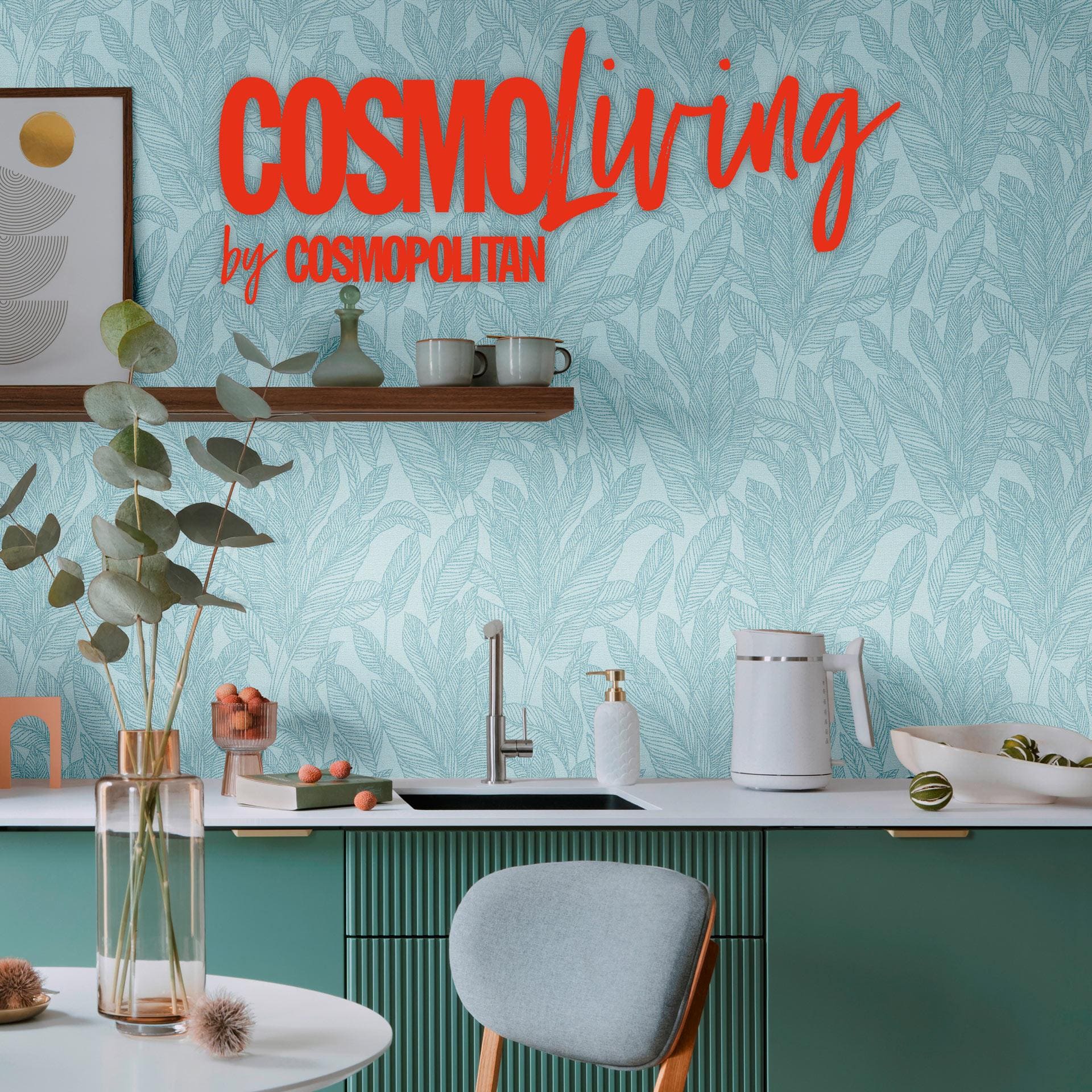 COSMOPOLITAN designer tapet med bladstruktur lyseblå - Ikke-vævet tapet moderne
