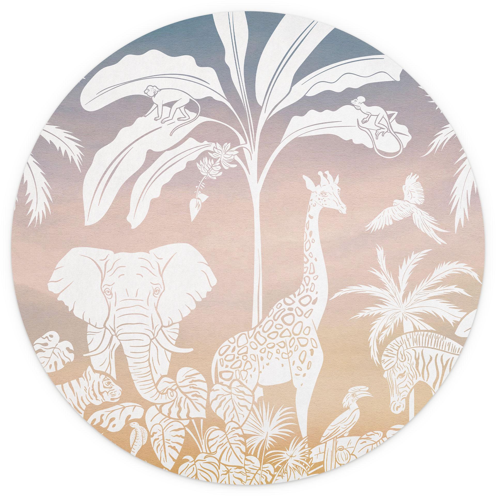 Jungle paradijs met wilde dieren Fotobehang - Ombre - Kikki Belle - Rond - vliesbehang/zelfklevend v