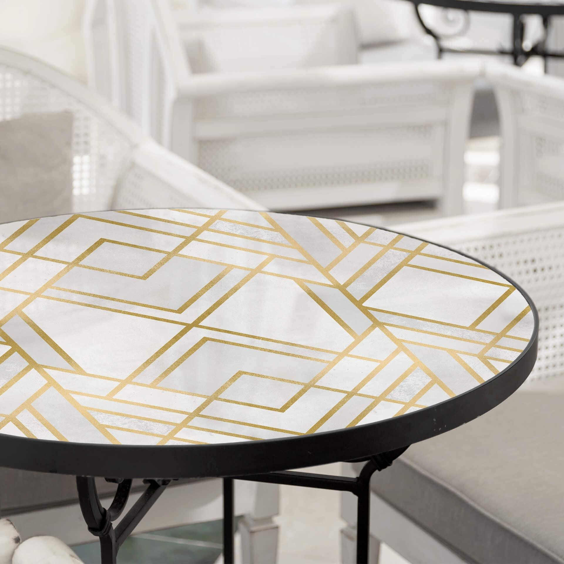 Plateau de table en verre - Fredriksson - Art Deco: Géométrie dorée - Rond