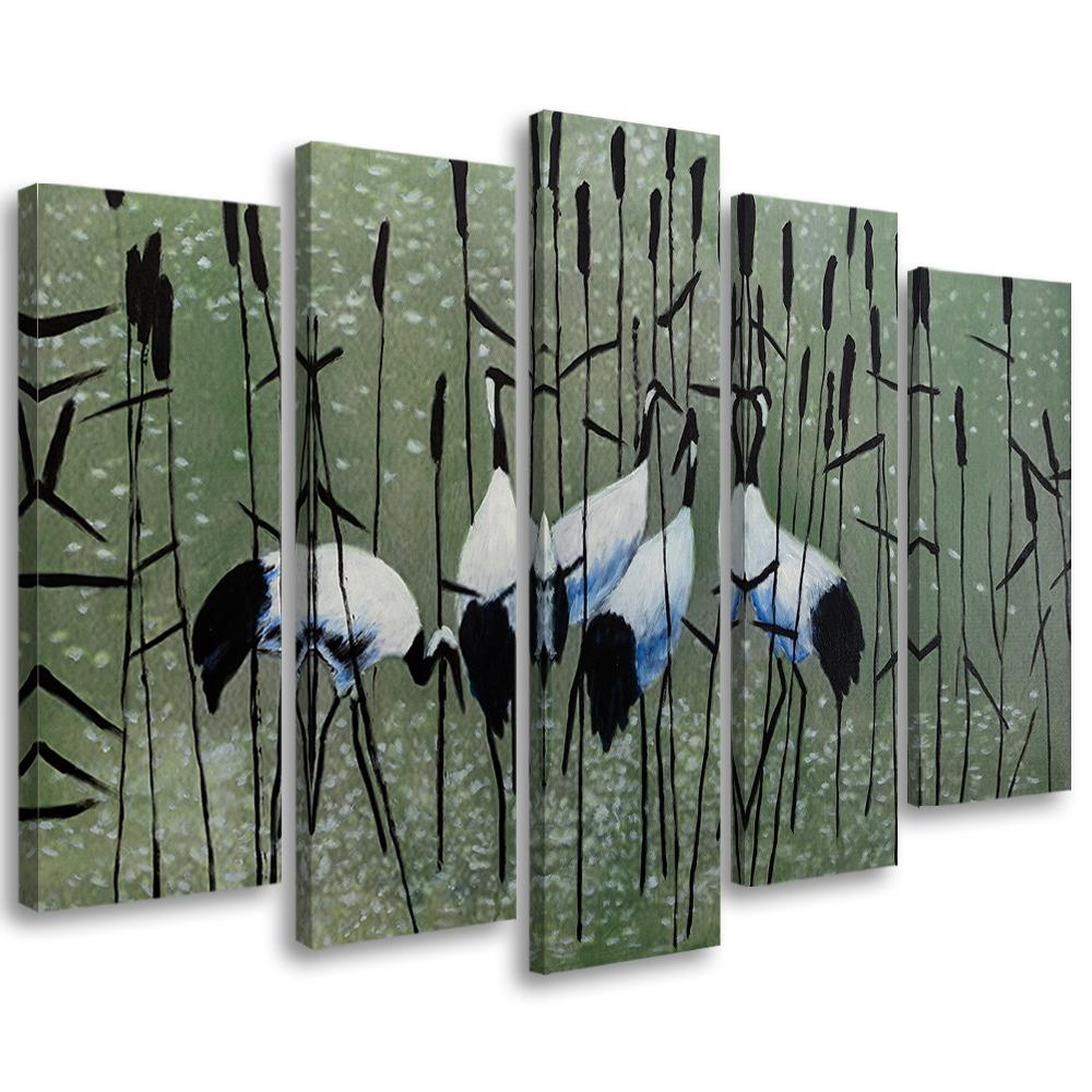 5 stykke lærredsprint, Cranes Birds Water Nature