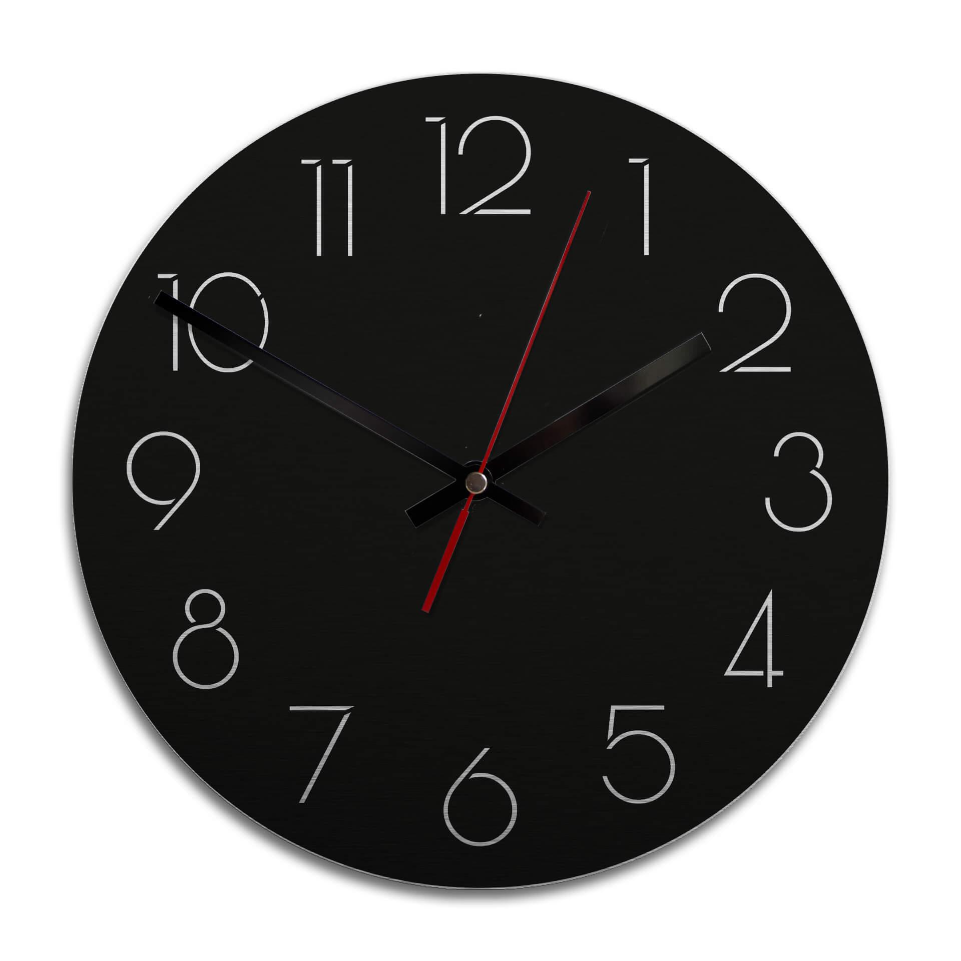 Horloge murale en Alu-Dibond - Argenté - Moderne noire chiffres