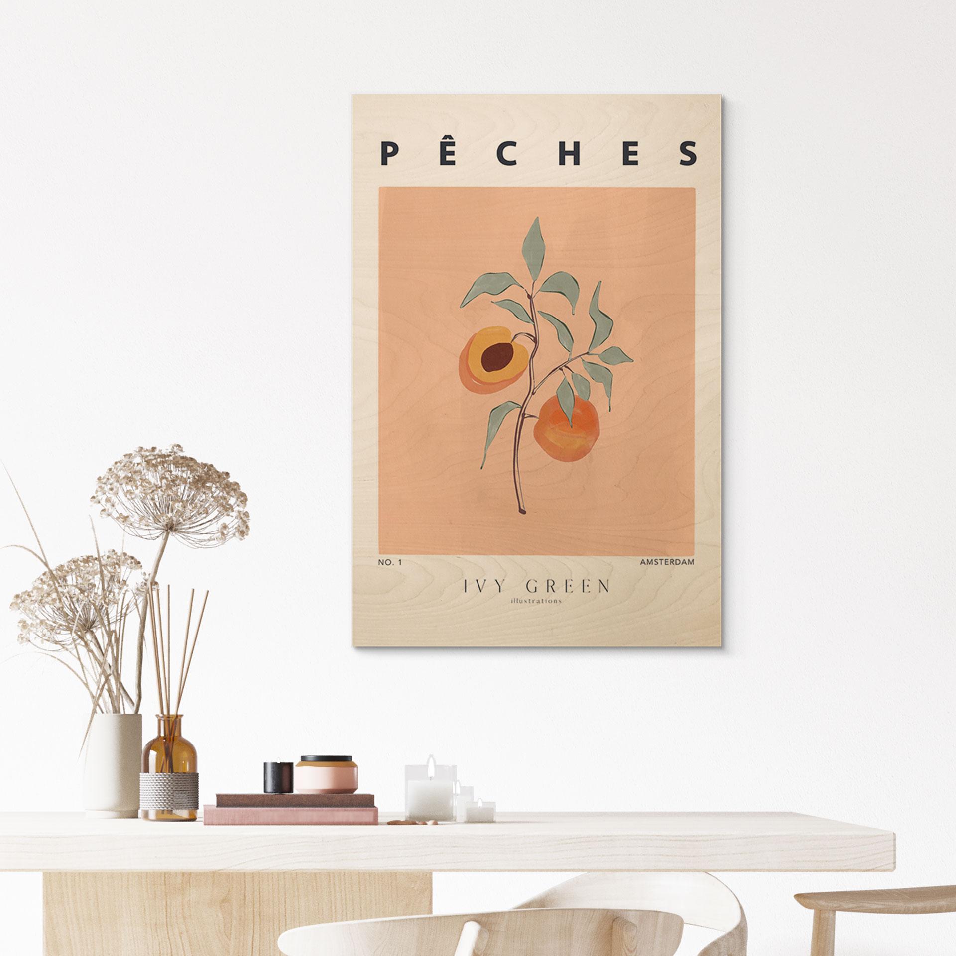 Træplakat Saftige ferskner - Ivy Green Illustration