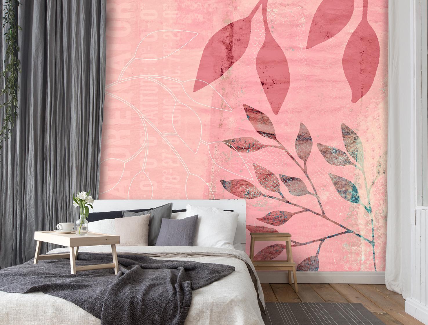 Fototapete, Abstrakte Blätter rosa Hintergrund - Andrea Haase