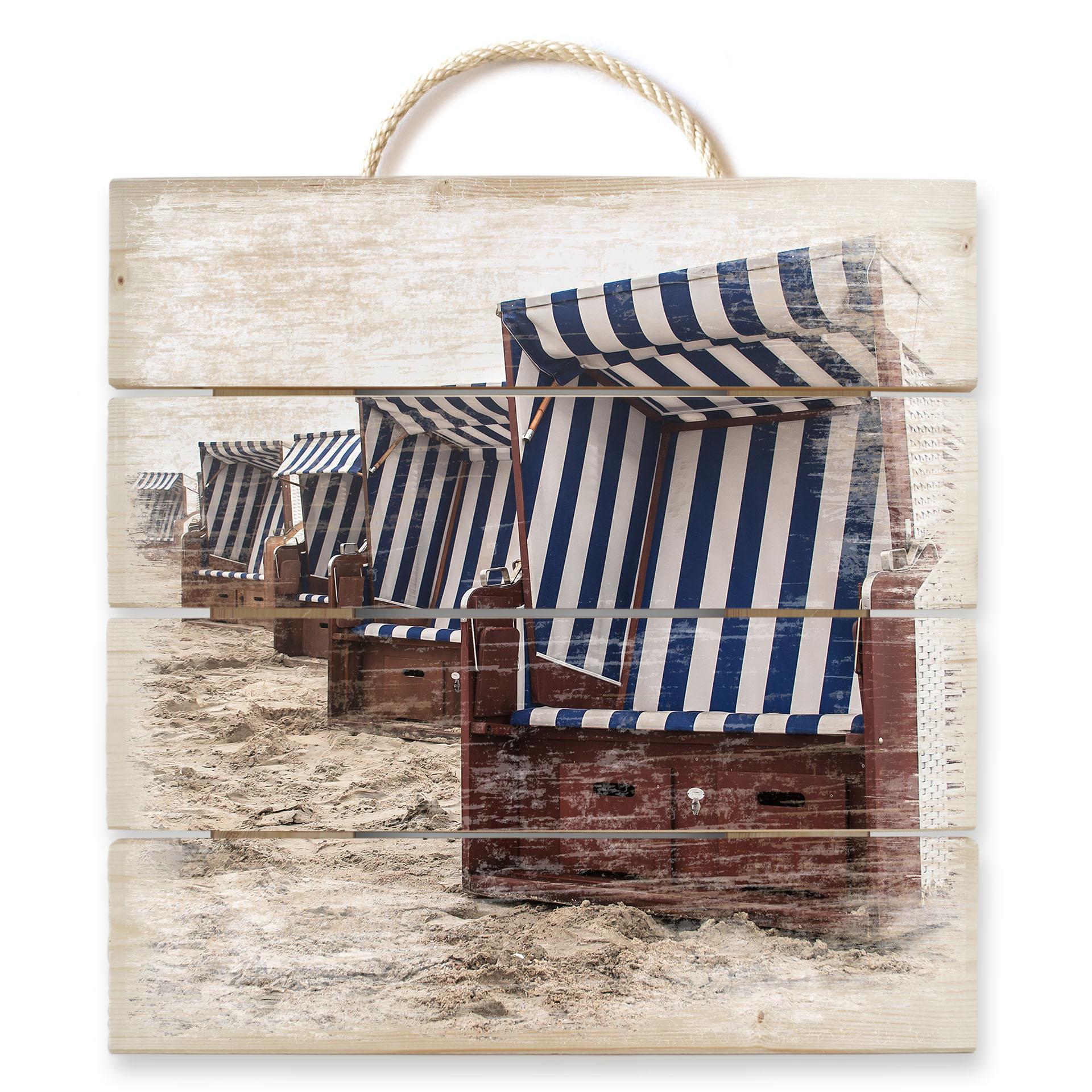 Obraz drewniany krzesło plażowe na Norderney - 40x41,5 cm