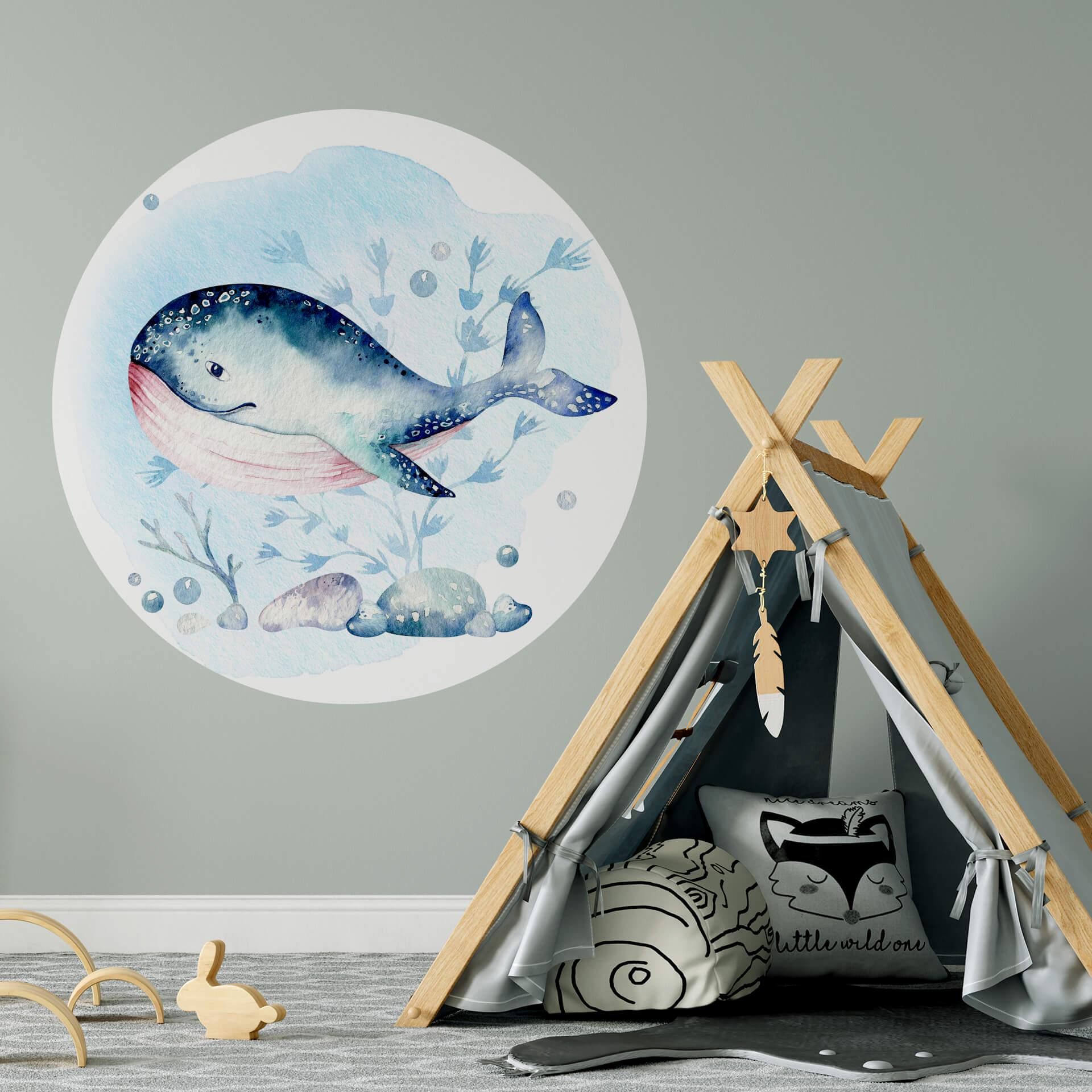 Sticker mural Kvilis - En voyage avec la baleine - Rond