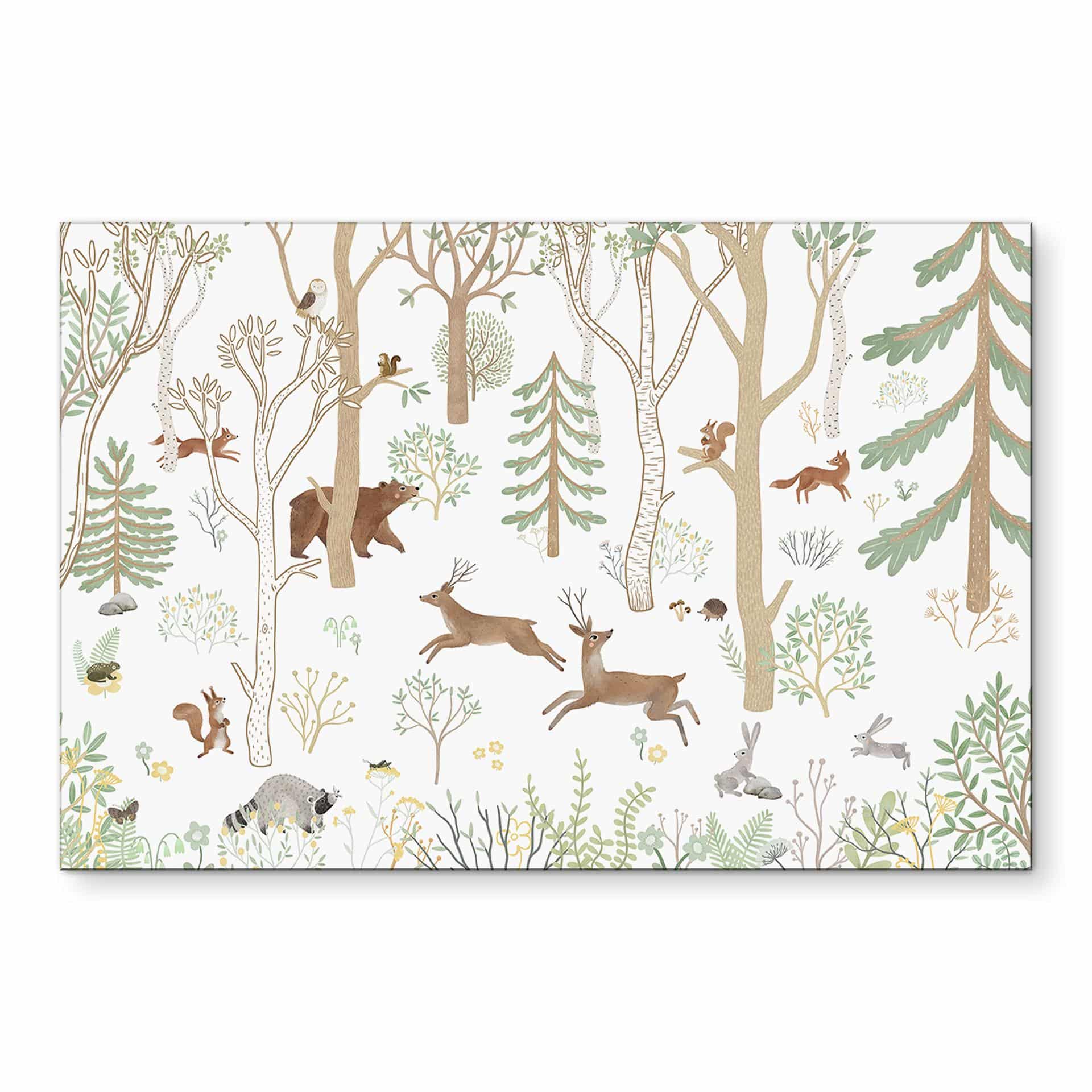 Wanddecoratie Vrolijk Bosleven met Dieren - Oliver Robins - Alu-Dibond