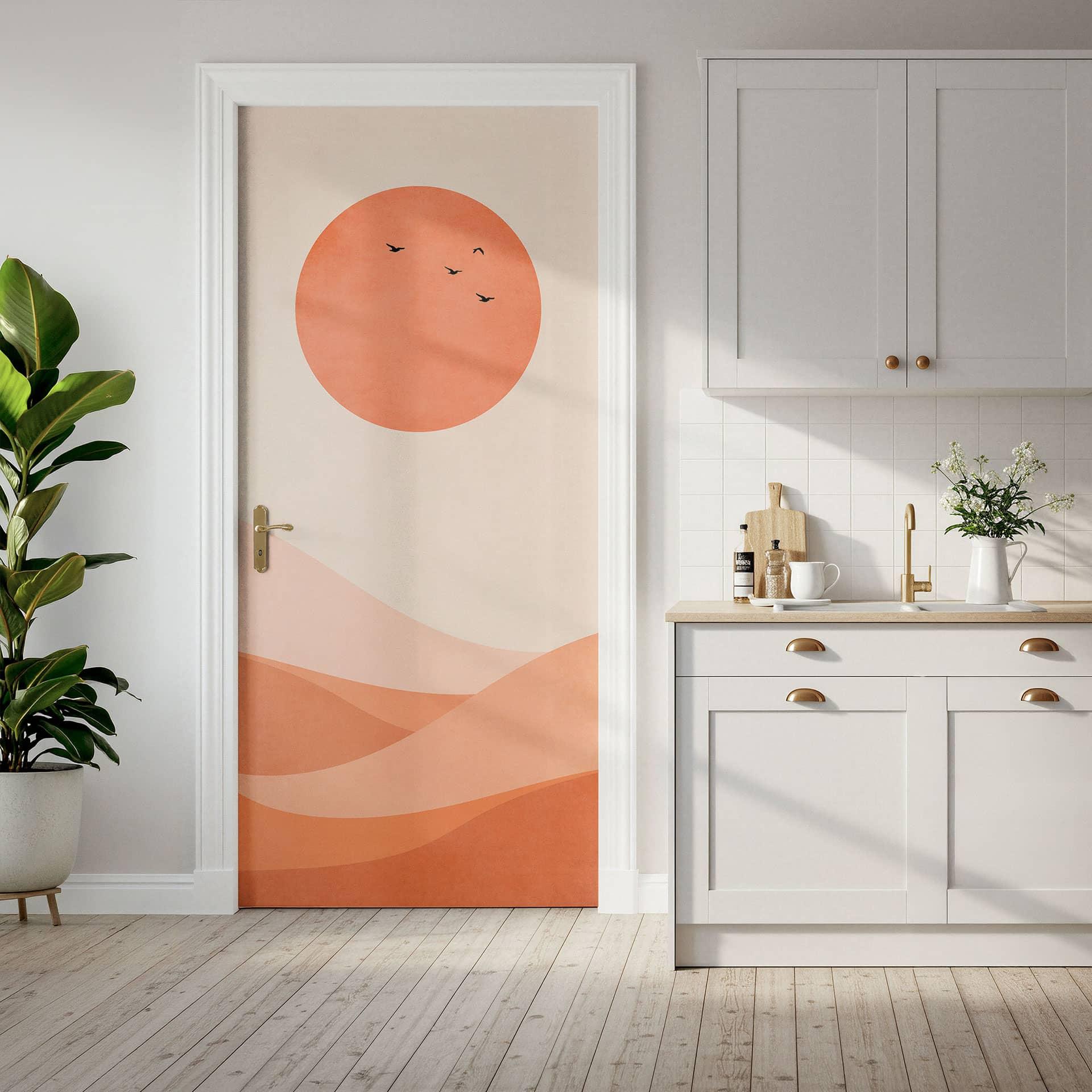 Vinilo para puertas Paisaje armonioso naranja - Kubistika - Decoración autoadhesiva para puertas