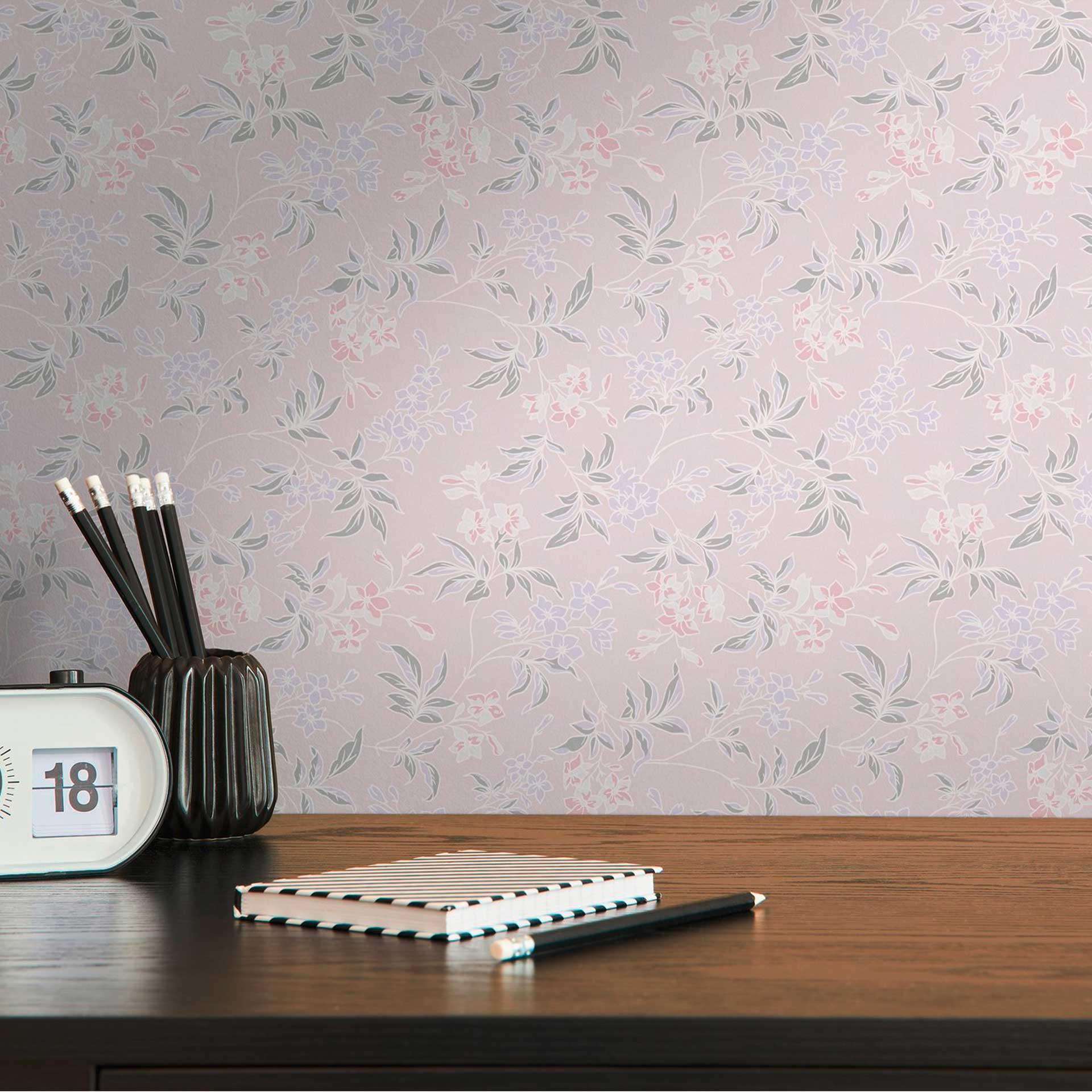 blomstertapet med blomster lyserød creme - moderne tapet med blomstermønster - non-woven tapet blomstret