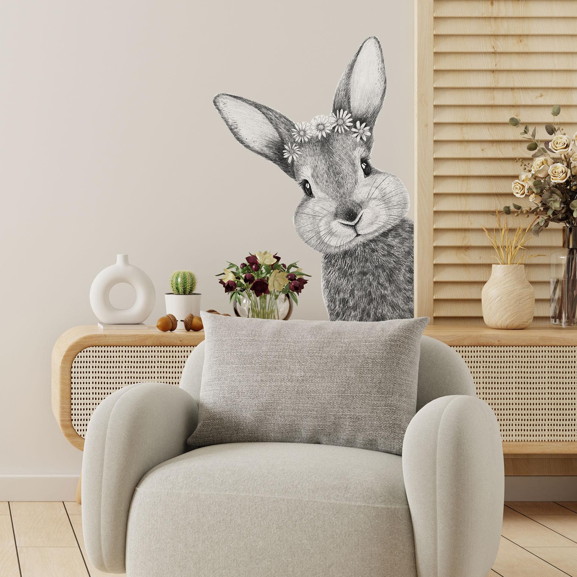 Wandtattoo Niedlicher Hase mit Kamillenblüten - Korenkova