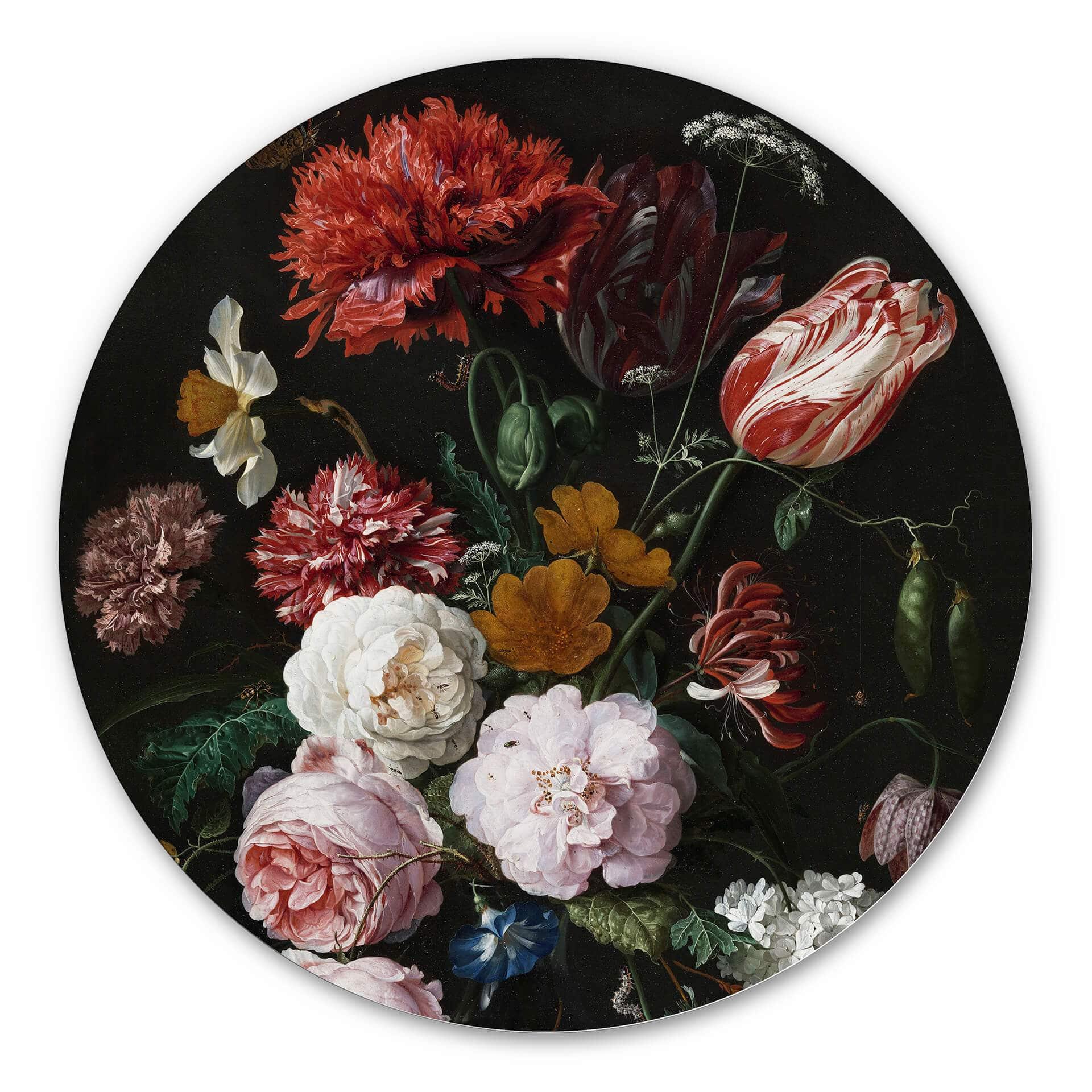 Wandcirkel Alu-Dibond de Heem - Stilleven met Bloemen in Vaas