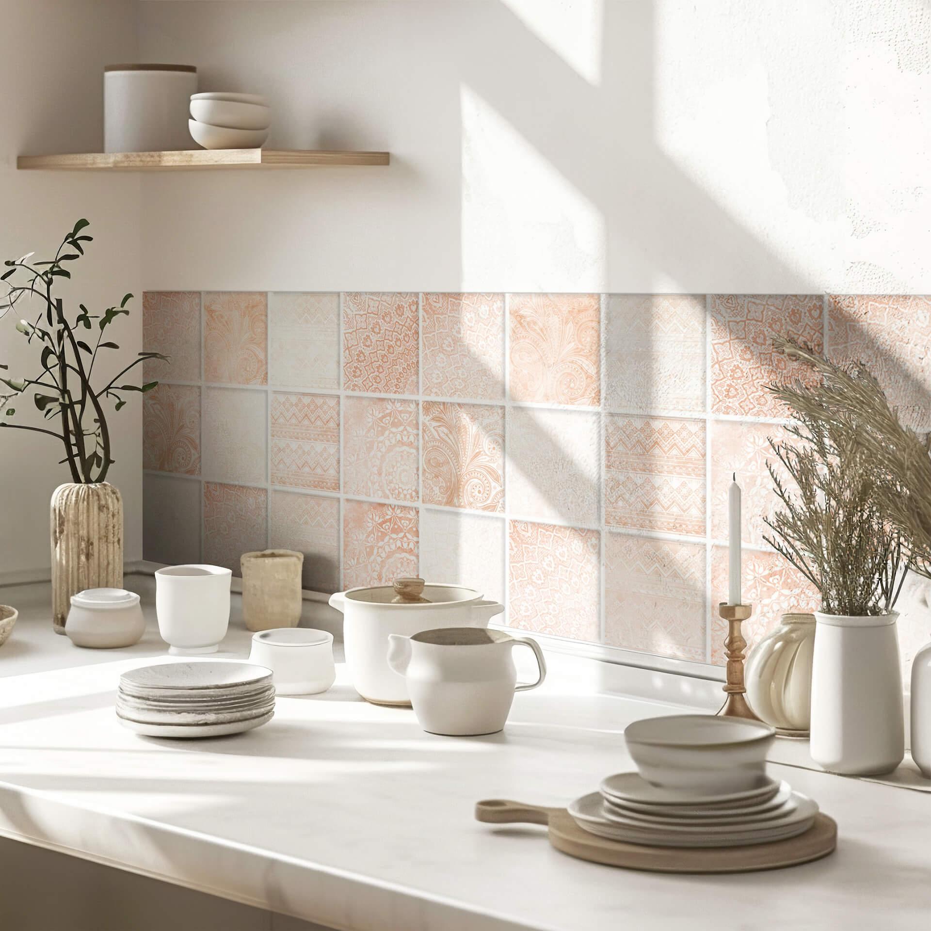 Wallsticker Fliseklistermærker Bohemian i ferskenfarve sæt med 12 stk.