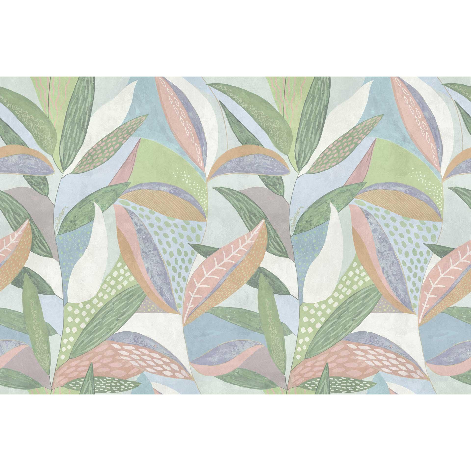 Gestileerd botanisch behang in pastelkleuren - modern vliesbehang
