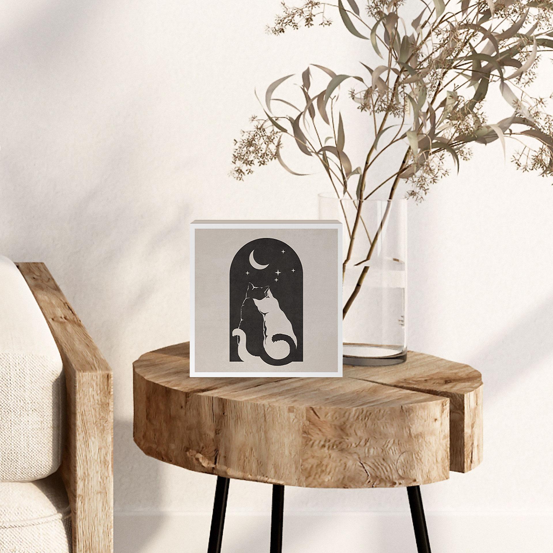 Billede af træ til at sætte op - To katte i måneskinnet - 15x15 cm