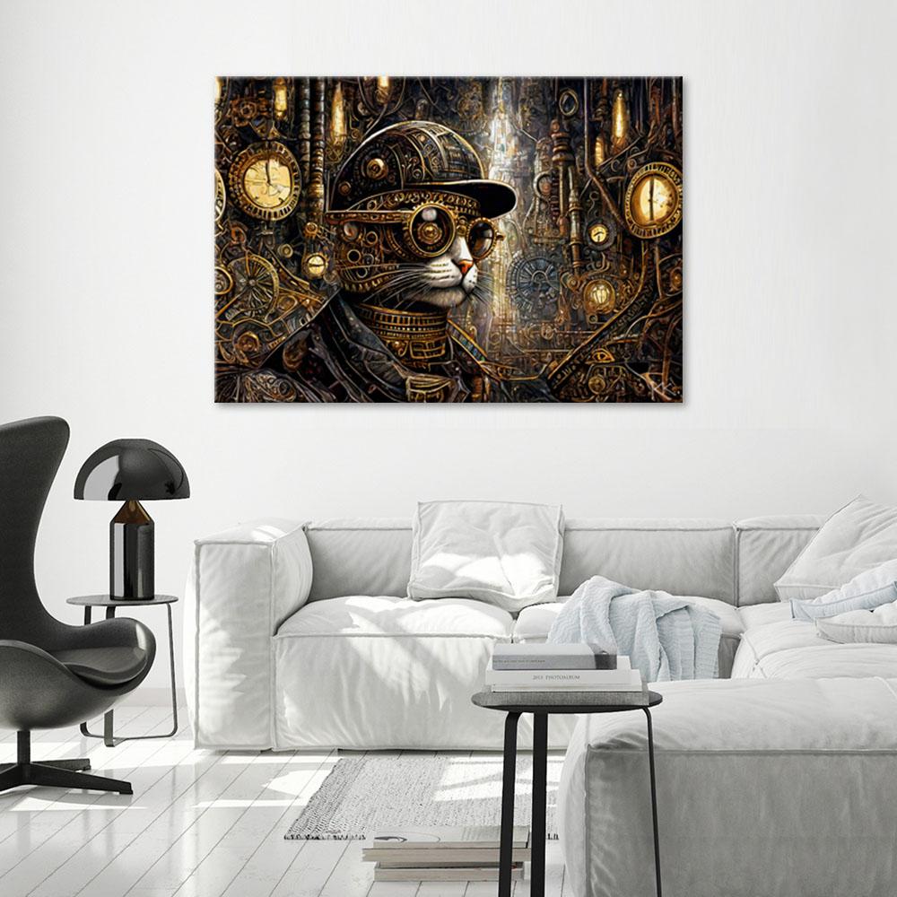 Canvasbillede, Fantastisk kat i steampunk-stil