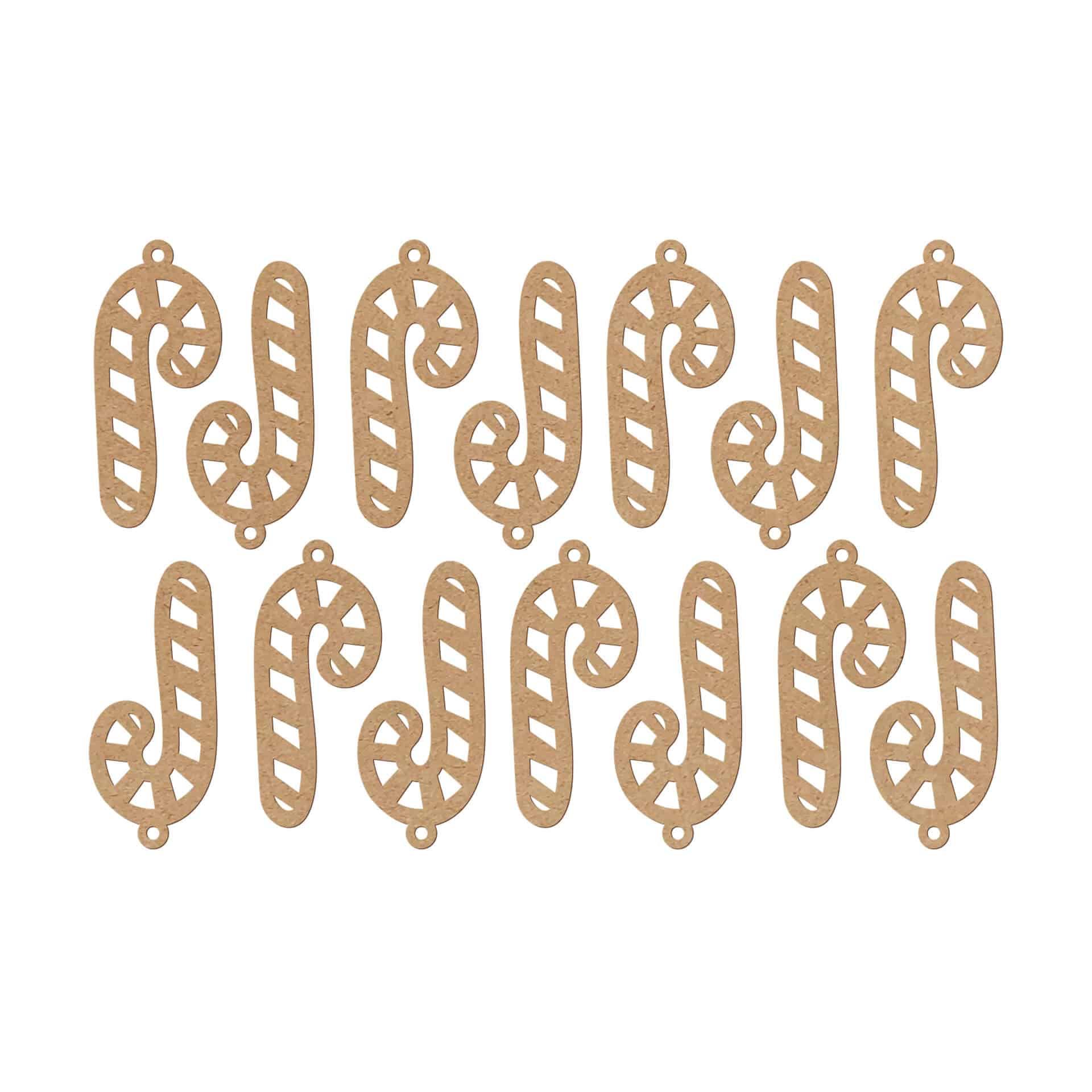 Decoración en madera de Navidad - Bastón de caramelo MDF natural (14 piezas) - 4x9 cm c/u