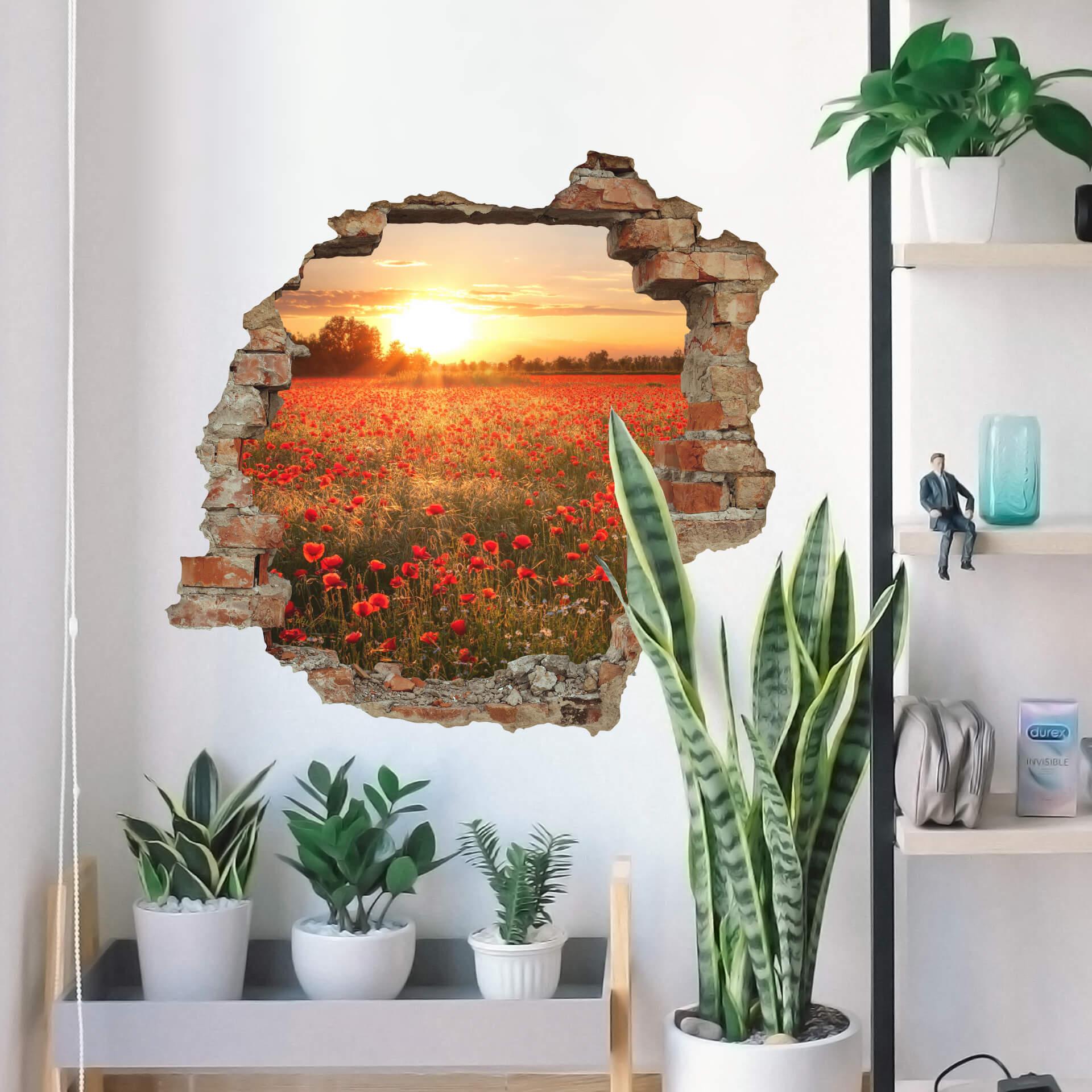 3D Wallsticker valmuemark i solnedgang