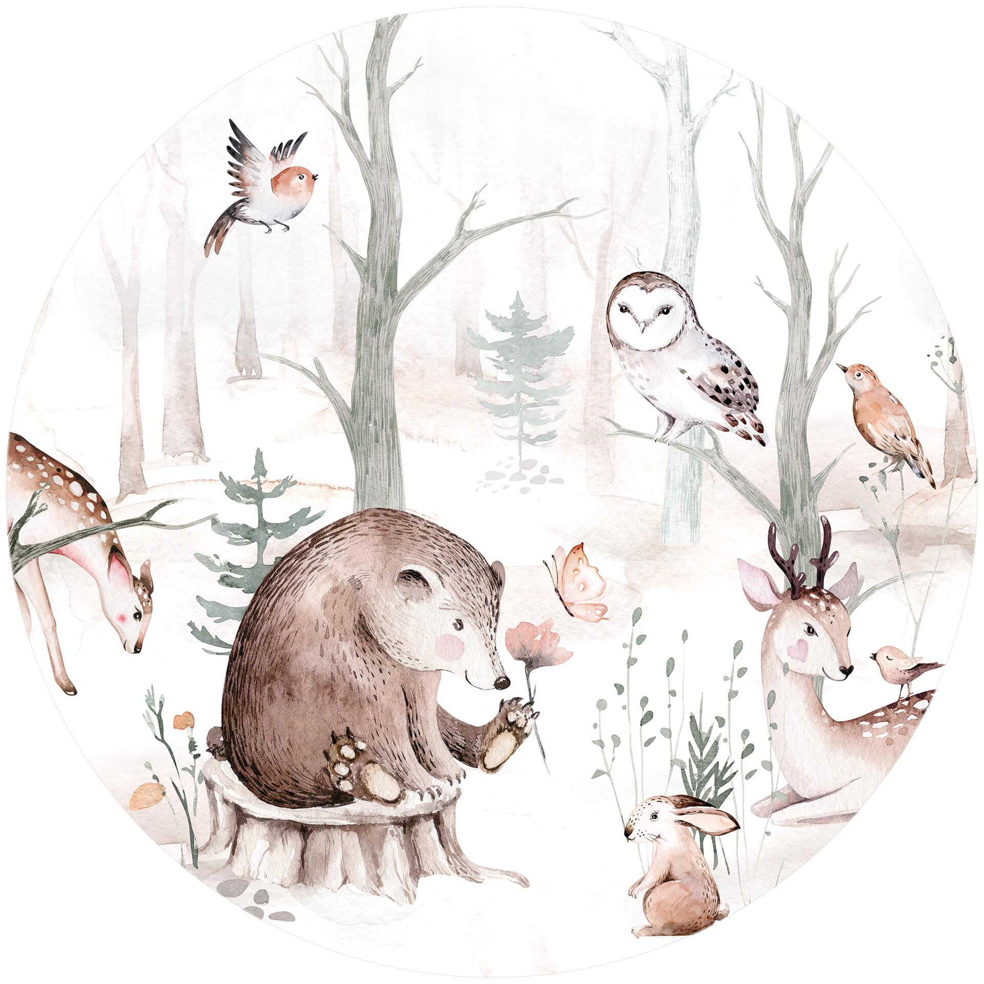 Behangcirkel Kvilis - Dierenvrienden in het Bos - vliesbehang/zelfklevend vliesbehang