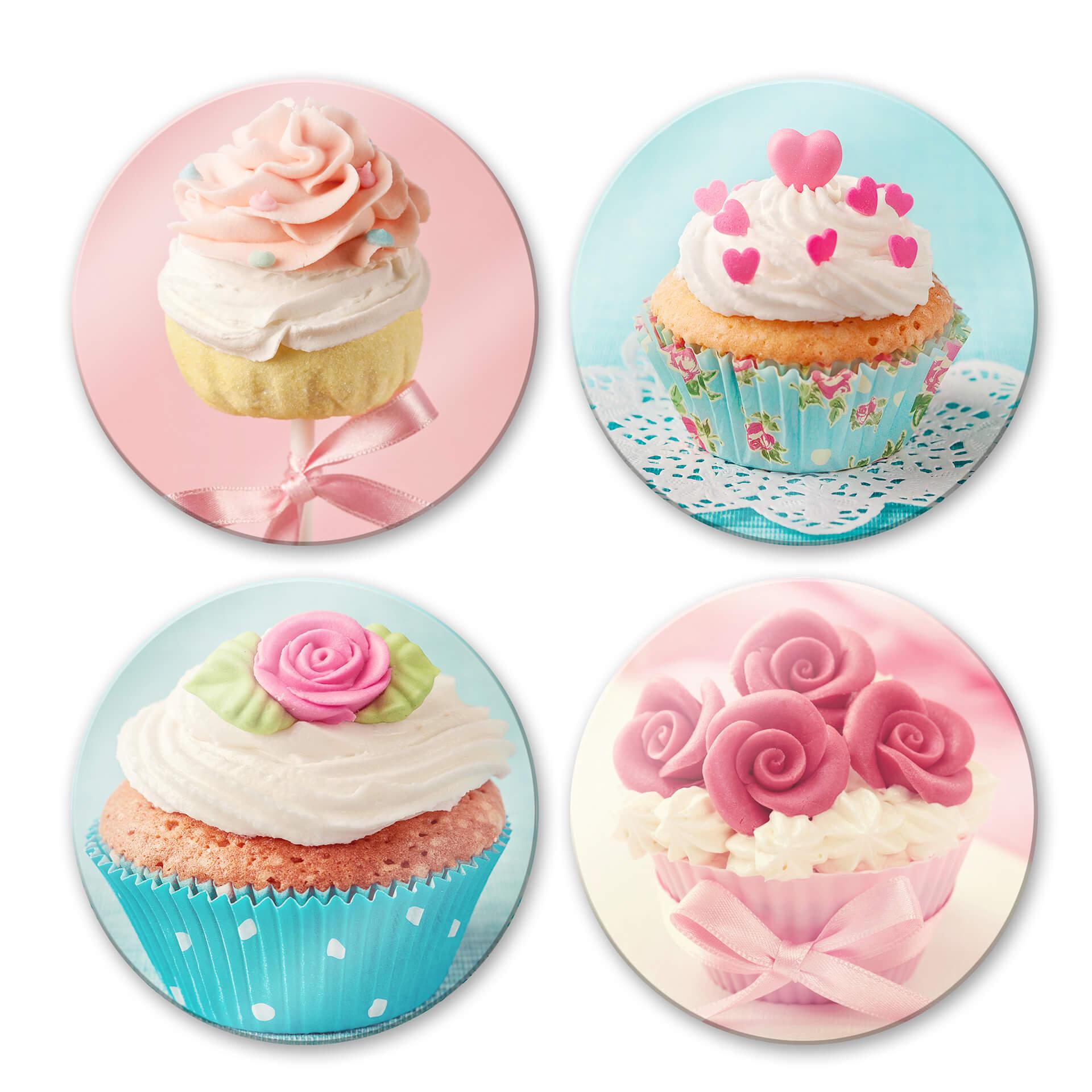 Glasbillede - Cupcake Sæt (4 dele) - Rund