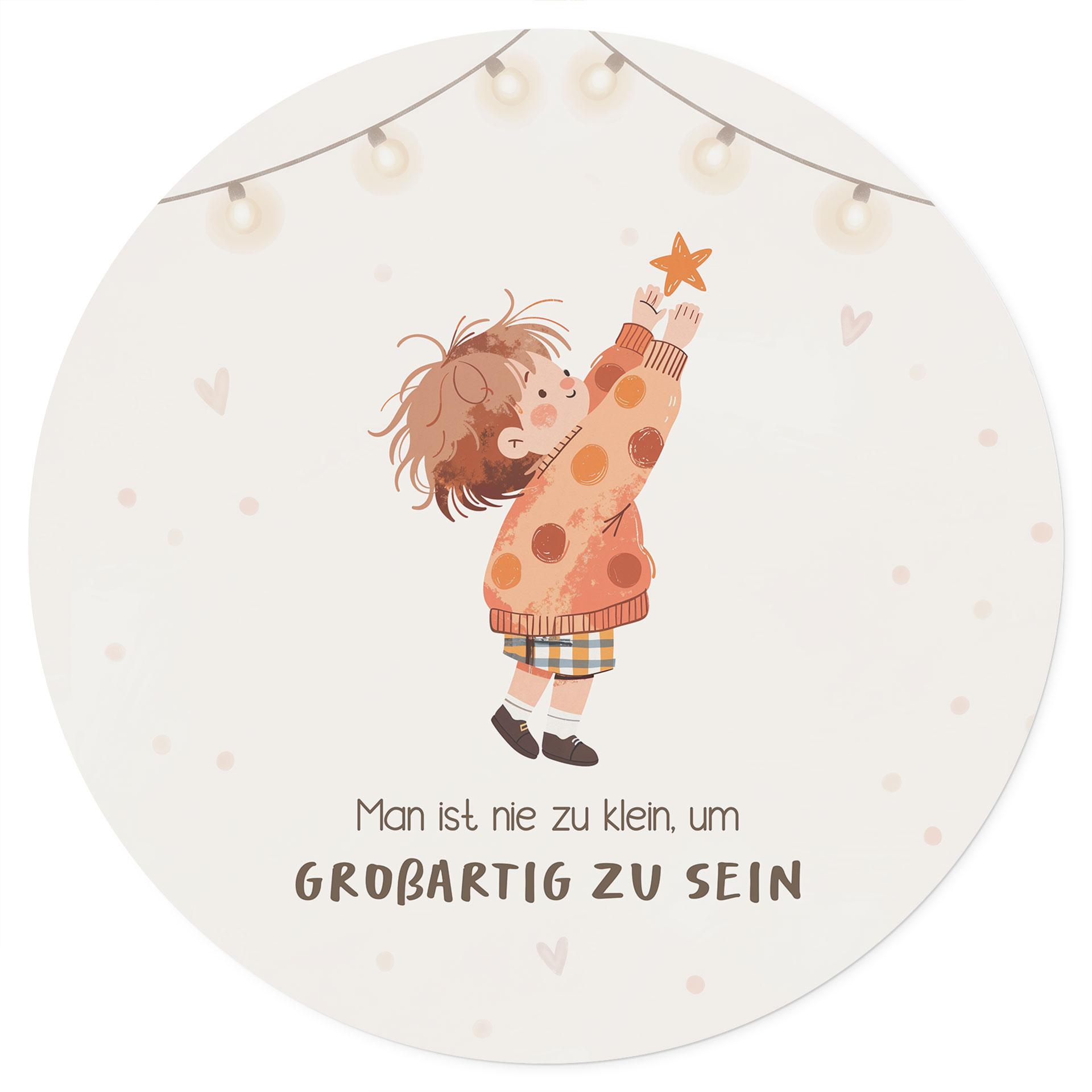 Rundes Wandtattoo mit Kind und Stern - Kraftsatz 'Man ist nie zu klein' fürs Kinderzimmer