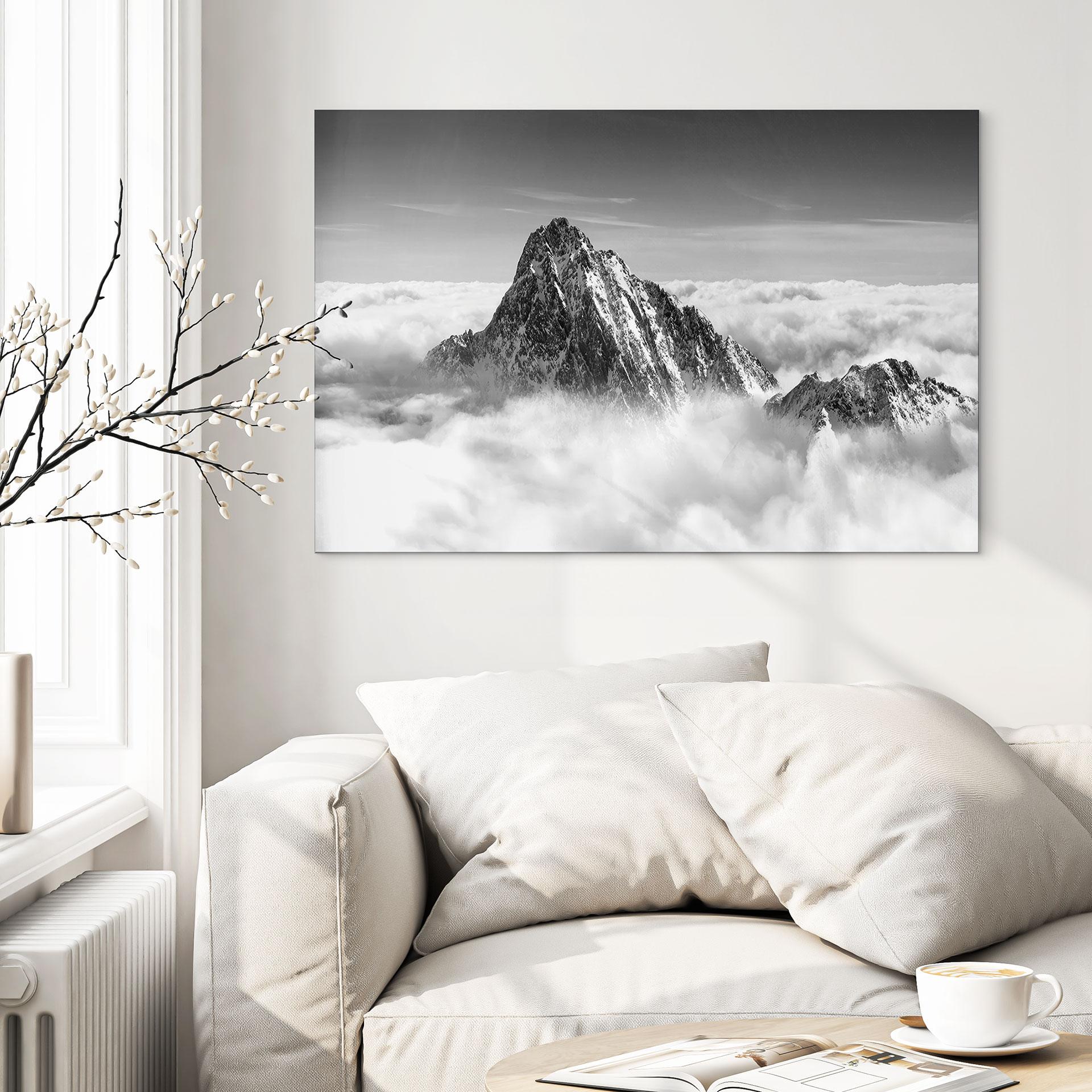 Wandbild Bergspitze über den weißen Wolken - Alu-Dibond