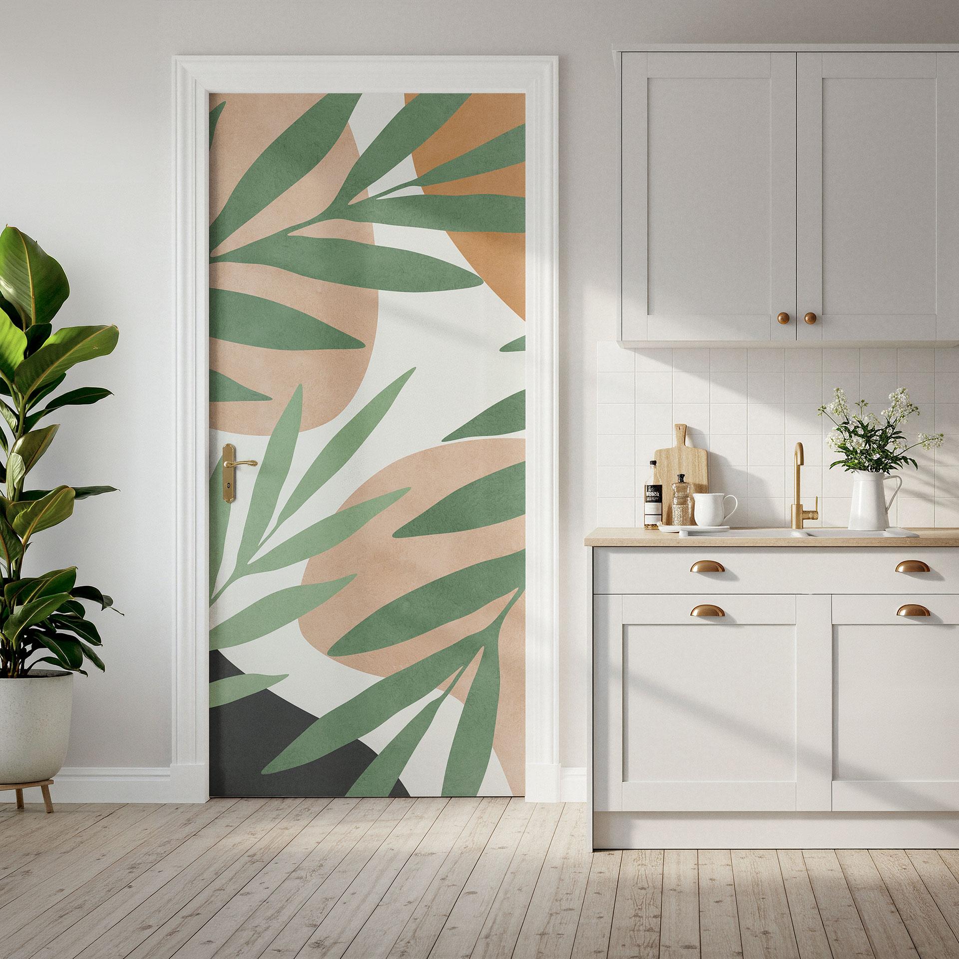 Lámina para puerta Ramas abstractas de aspecto tropical - Costa - Decoración autoadhesiva para puert