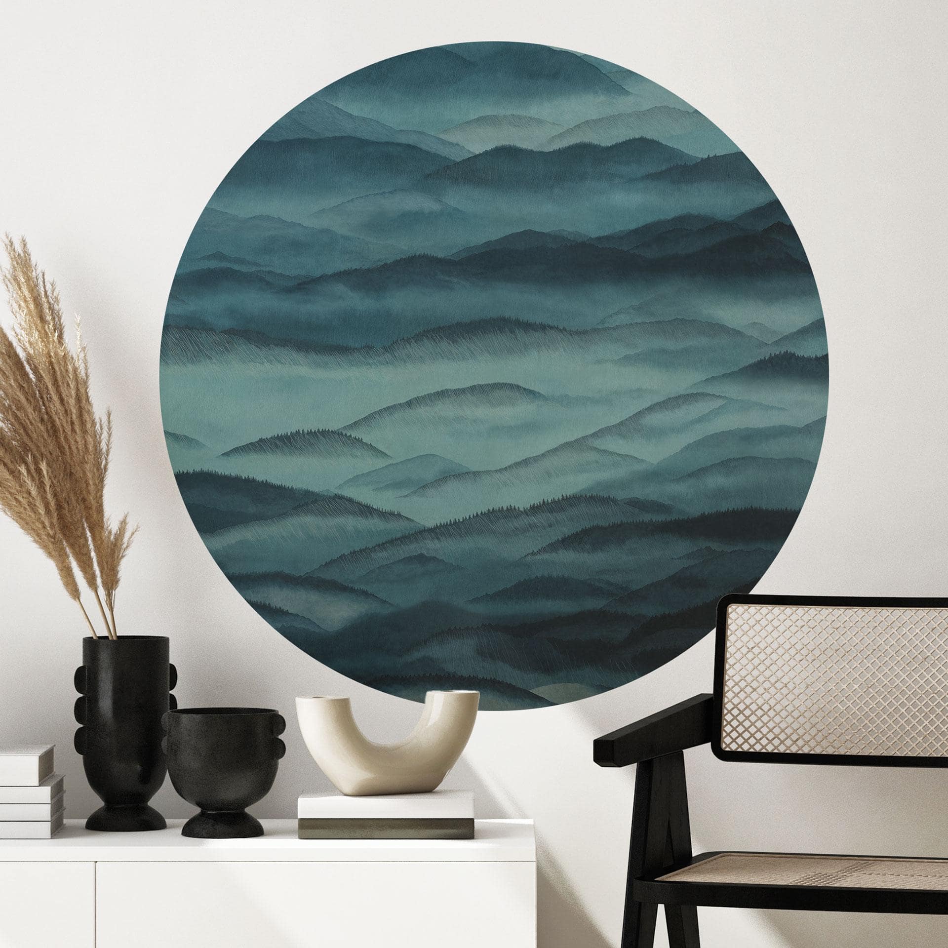 Sticker Mural Roerich Hills - Paysage Montagneux Bleu - Sir Edward x Grigory Gladarev - Rond