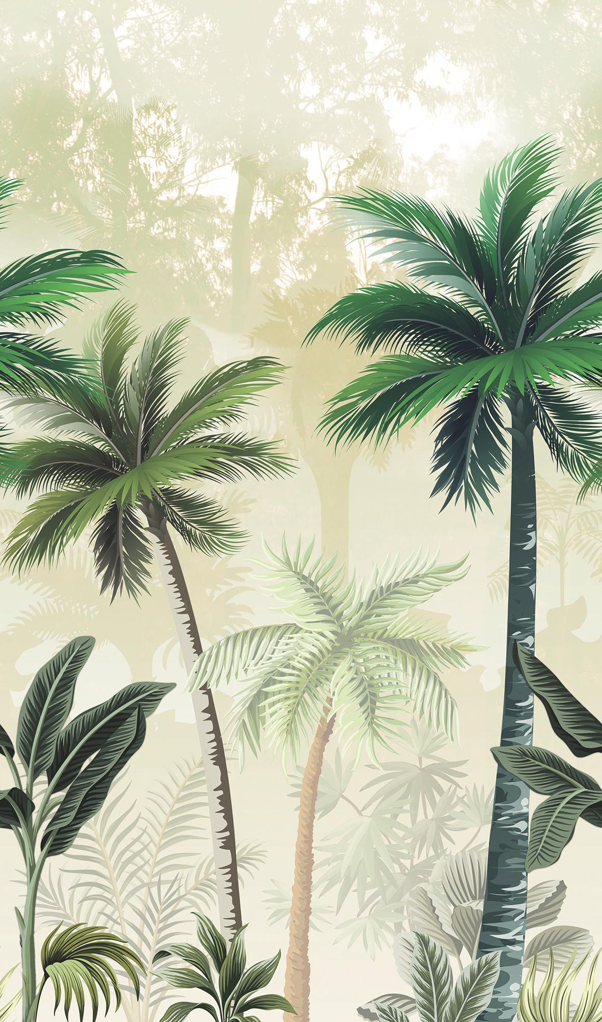 Fotobehang met palmbomen groen, beige,Bloemen 2,70 x 1,59 m