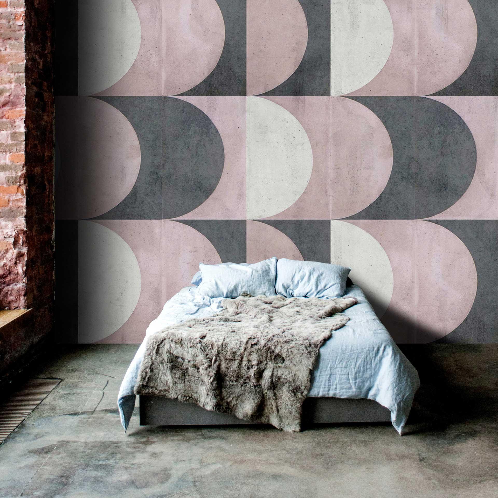 Cirkelgeometrisk tapet - rosa grå - moderne non-woven tapet
