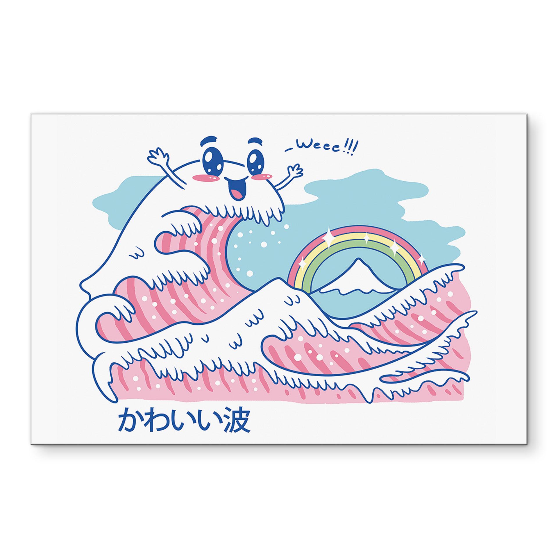 Wandbild Kawaii Welle mit Regenbogen und Berg Fuji - Trinidad - Alu-Dibond