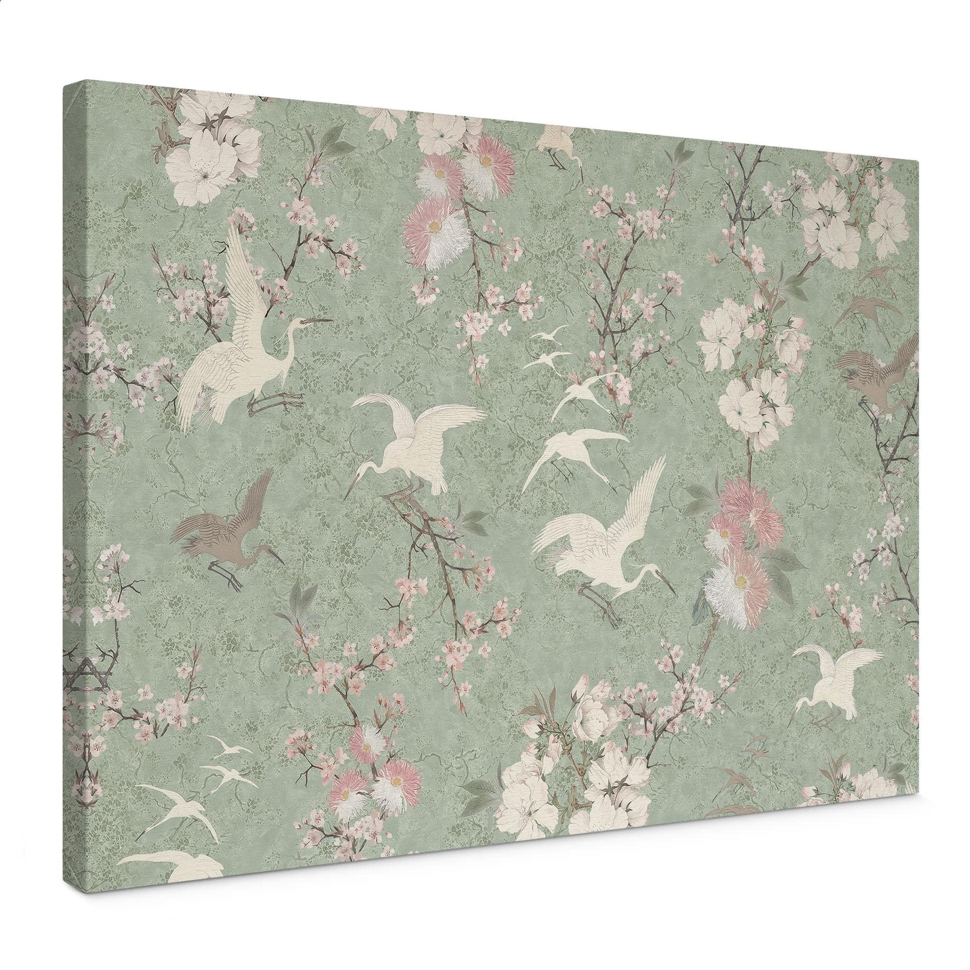 Canvasbillede Traner i kirsebærblomst Rush Green - Bloomery Decor
