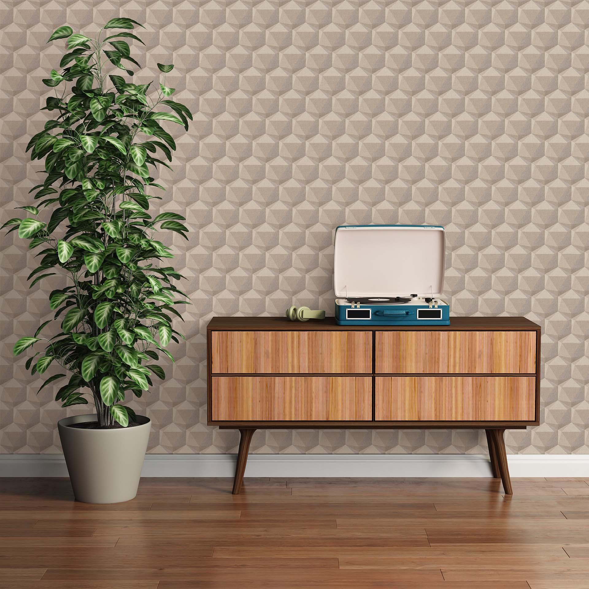 tapet 3d design beige - moderne stue non-woven tapet
