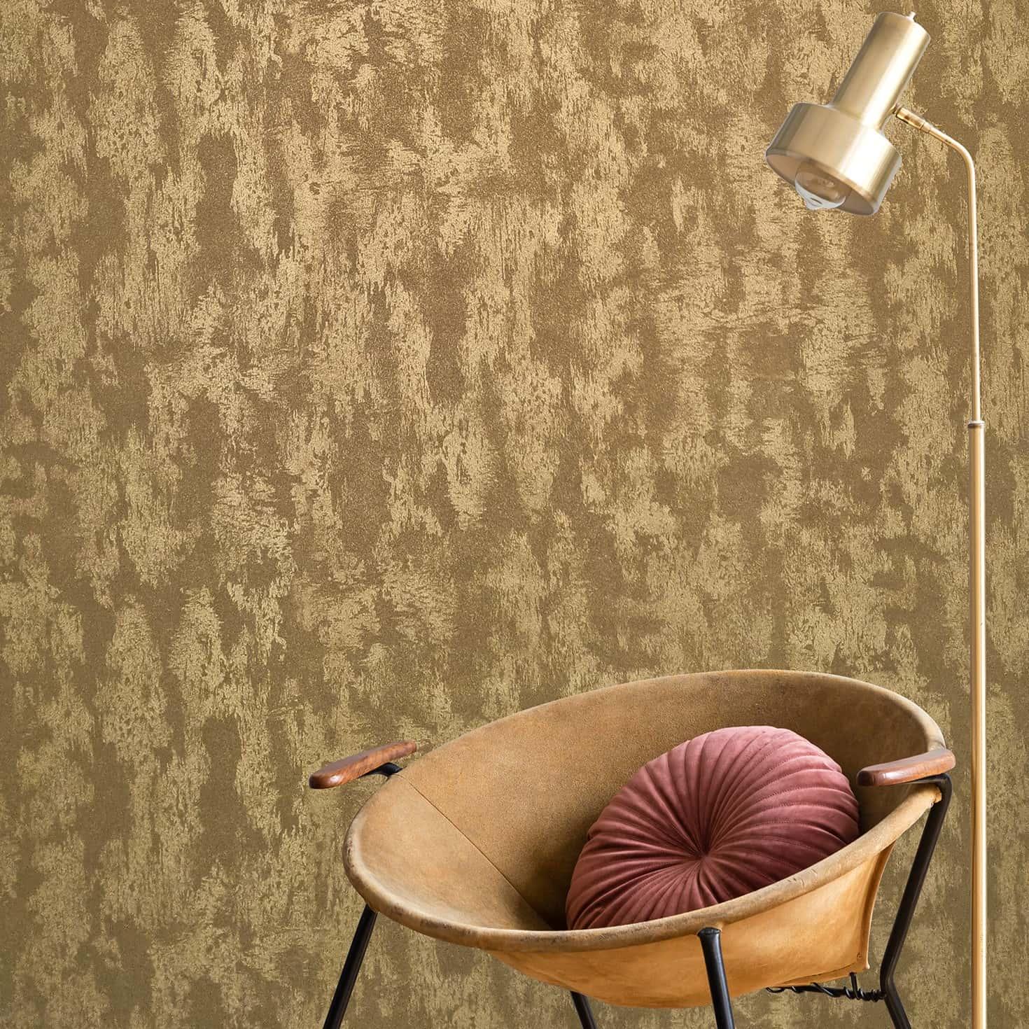 Ikke-vævet tapet krone, beton look metal look moderne blank i guld