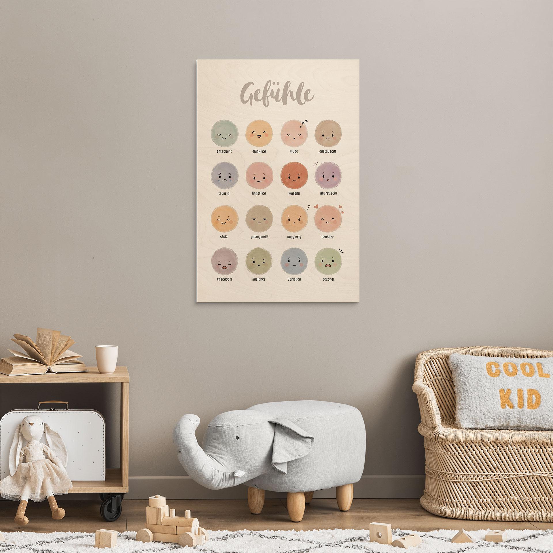 Holzbild - Emotionswortschatz zum Gefühle erkennen, kindgerecht